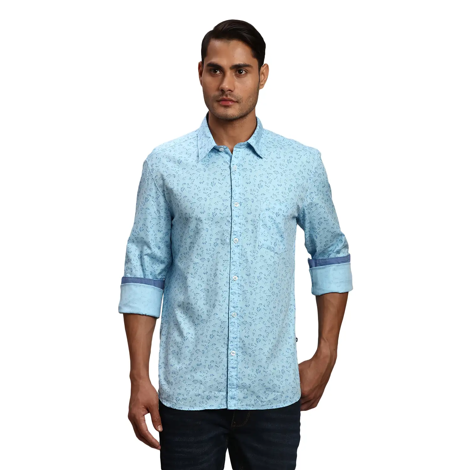 Men Blue Slim Fit Print Cotton Full Sleeve Shirts