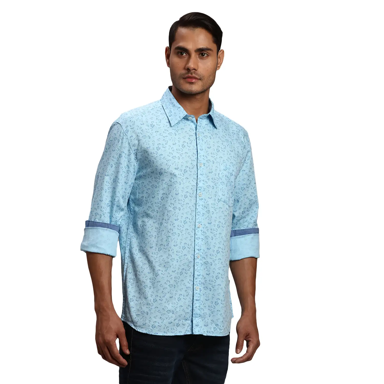 Men Blue Slim Fit Print Cotton Full Sleeve Shirts - Image 2