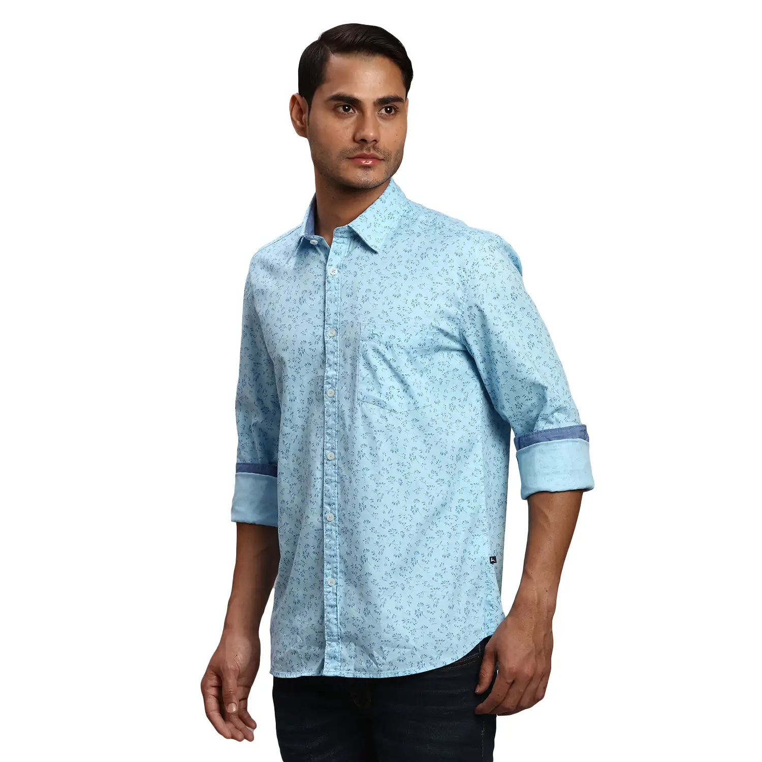 Men Blue Slim Fit Print Cotton Full Sleeve Shirts - Image 3