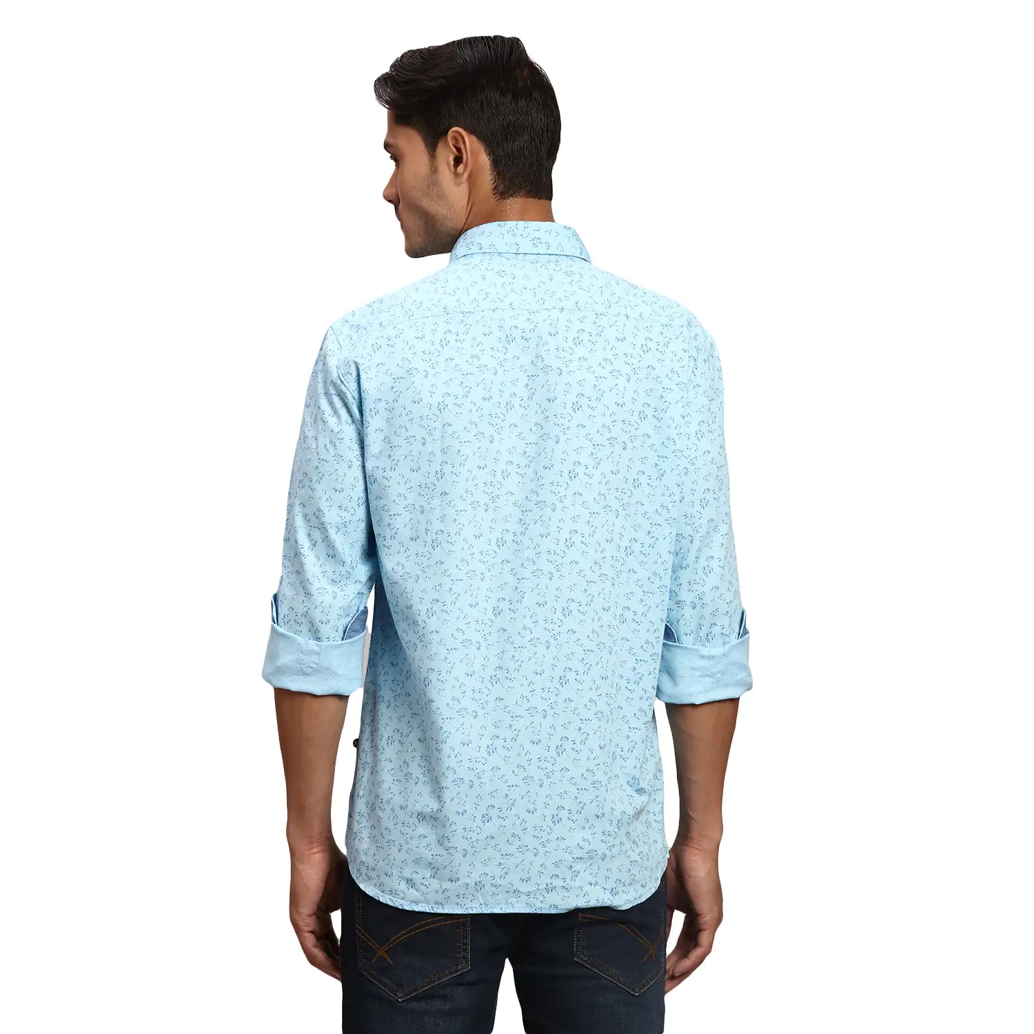 Men Blue Slim Fit Print Cotton Full Sleeve Shirts - Image 4