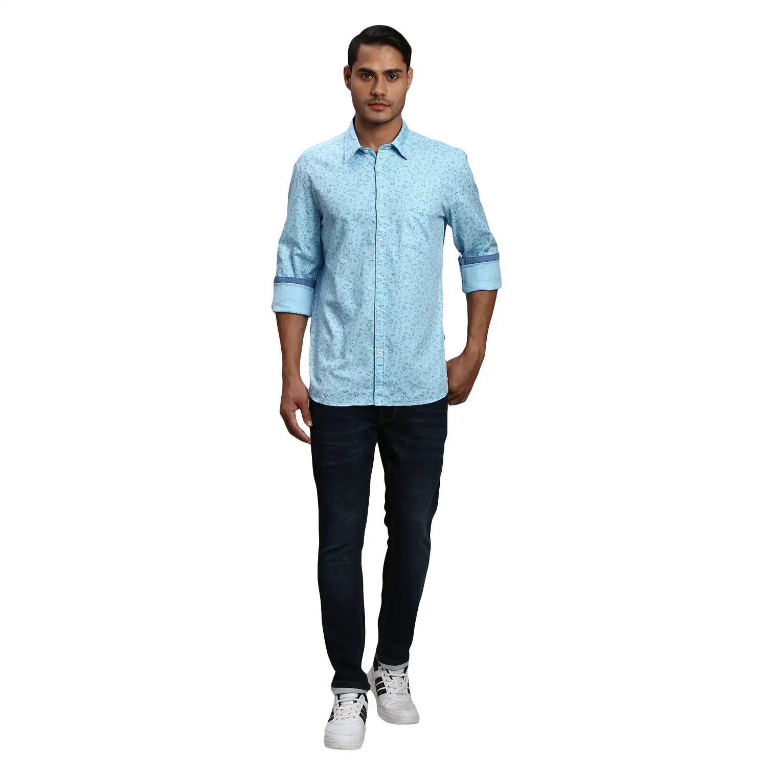 Men Blue Slim Fit Print Cotton Full Sleeve Shirts - Image 5