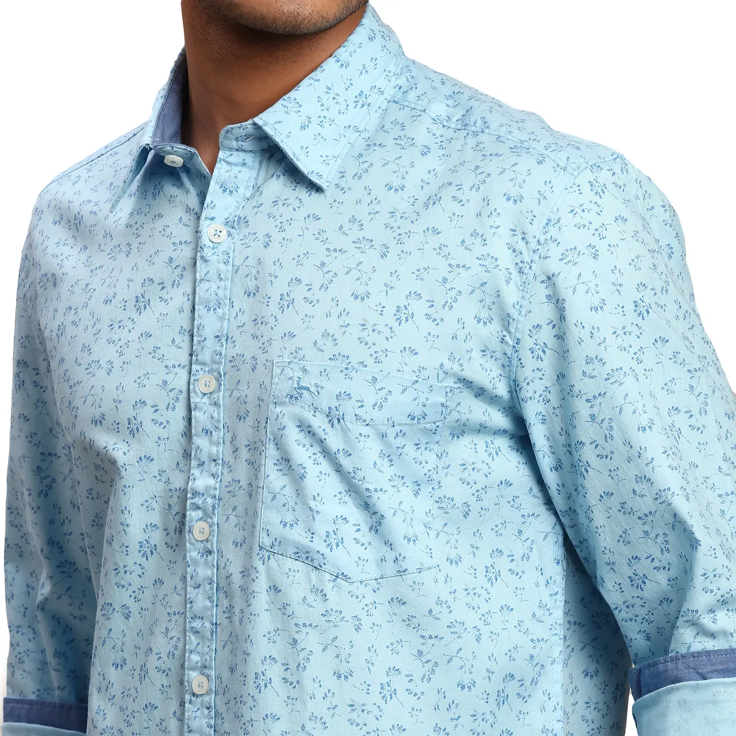 Men Blue Slim Fit Print Cotton Full Sleeve Shirts - Image 6