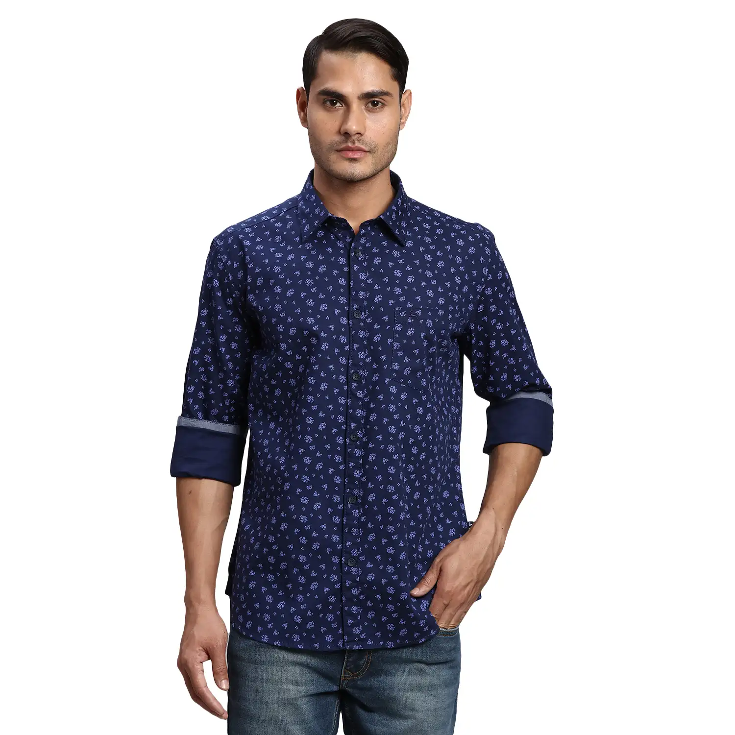 Men Blue Slim Fit Print Cotton Full Sleeve Shirts