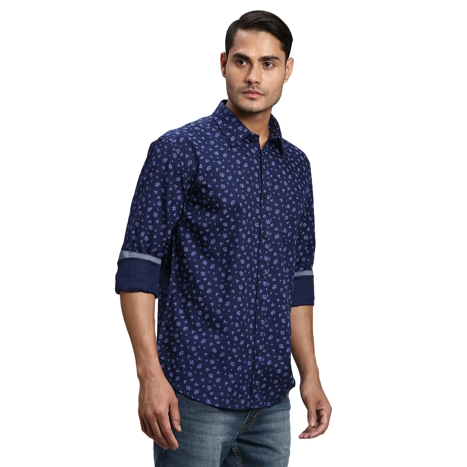 Men Blue Slim Fit Print Cotton Full Sleeve Shirts - Image 2
