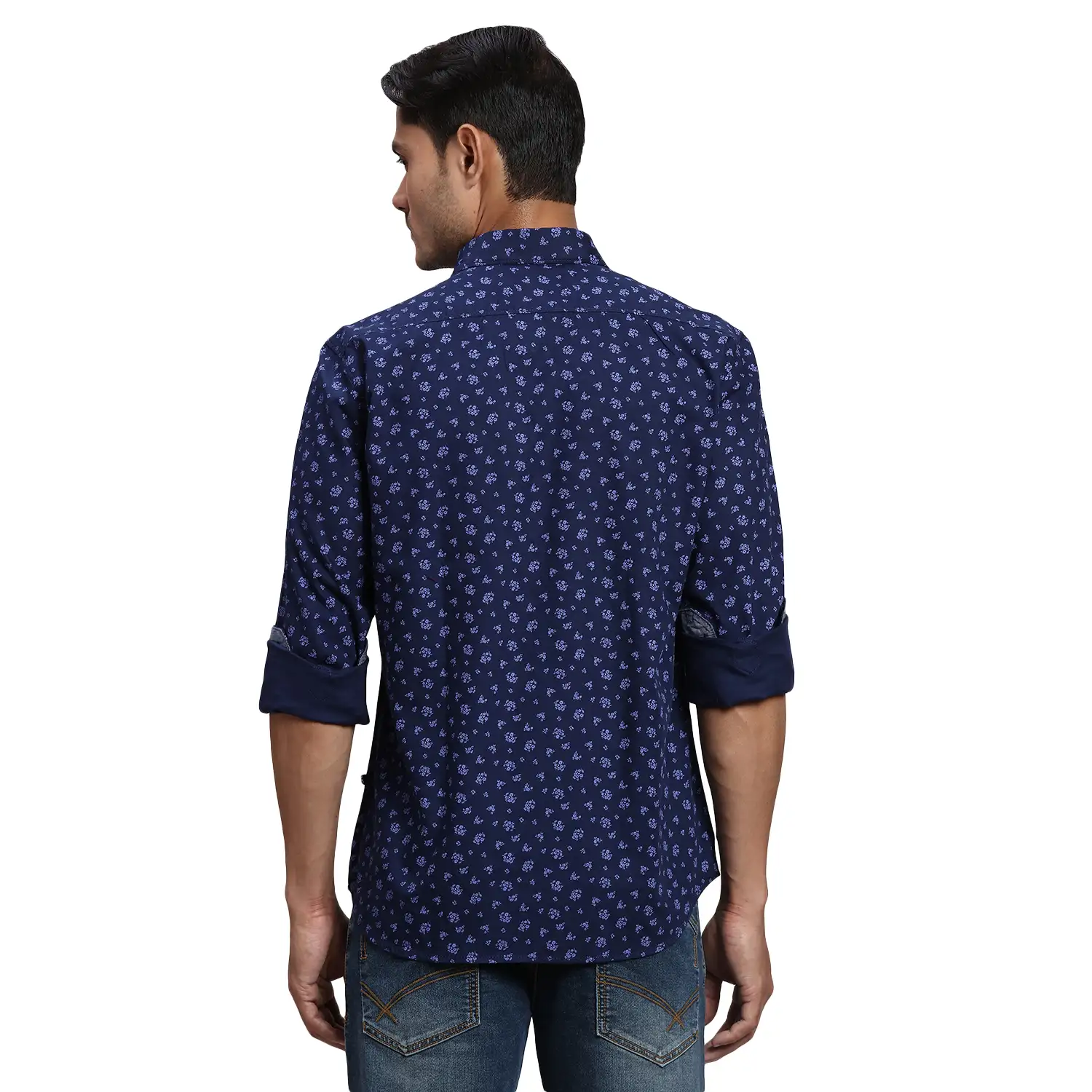 Men Blue Slim Fit Print Cotton Full Sleeve Shirts - Image 4