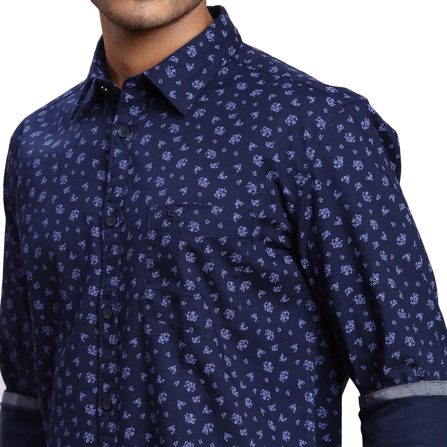 Men Blue Slim Fit Print Cotton Full Sleeve Shirts - Image 6