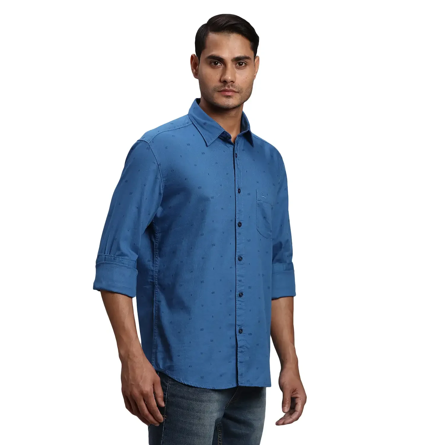 Men Blue Slim Fit Print Cotton Full Sleeve Shirts - Image 2