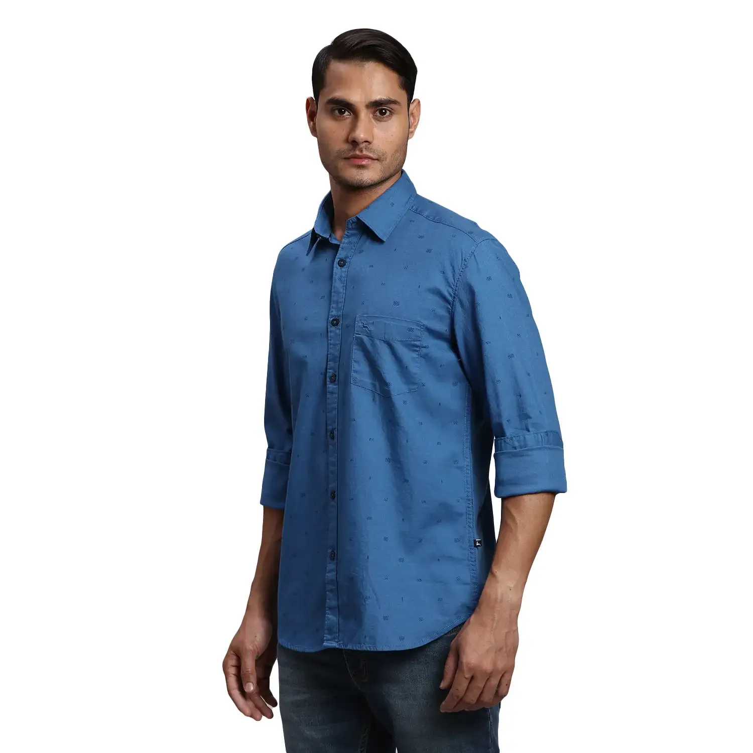 Men Blue Slim Fit Print Cotton Full Sleeve Shirts - Image 3