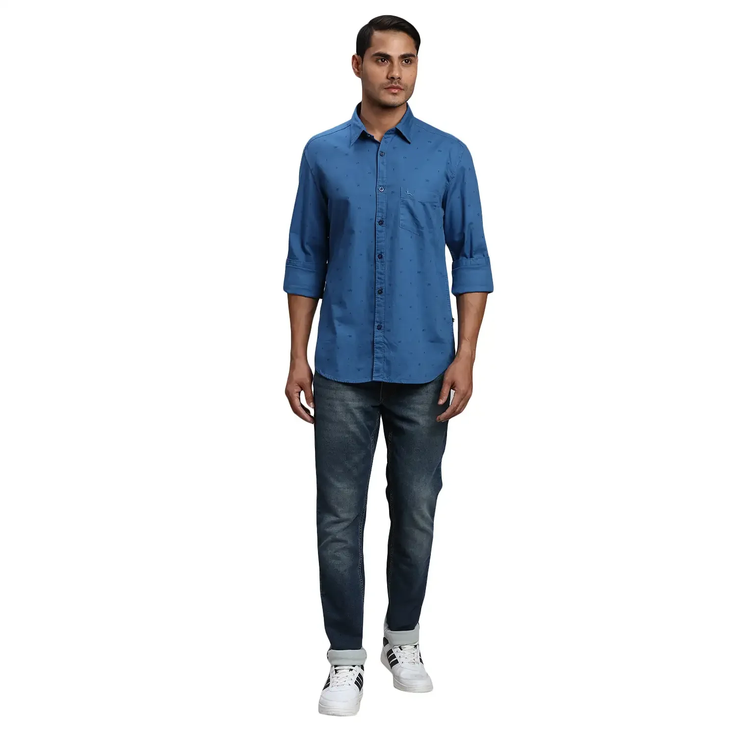 Men Blue Slim Fit Print Cotton Full Sleeve Shirts - Image 5