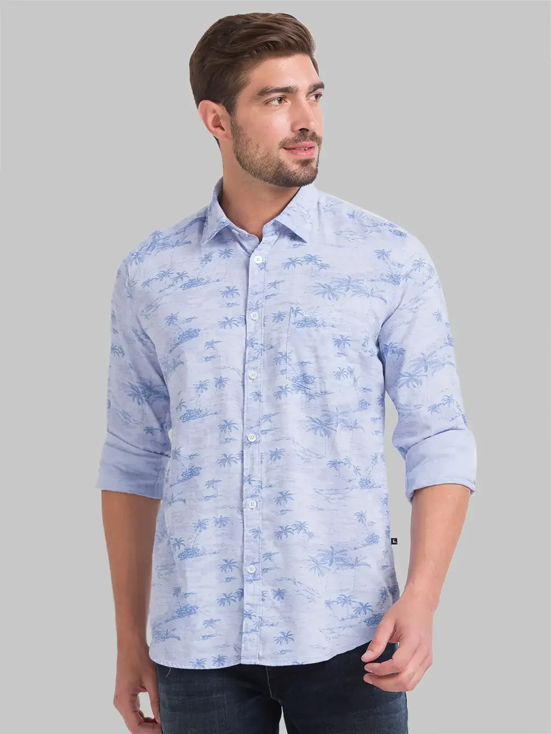 Men Blue Slim Fit Print Cotton Full Sleeve Shirts