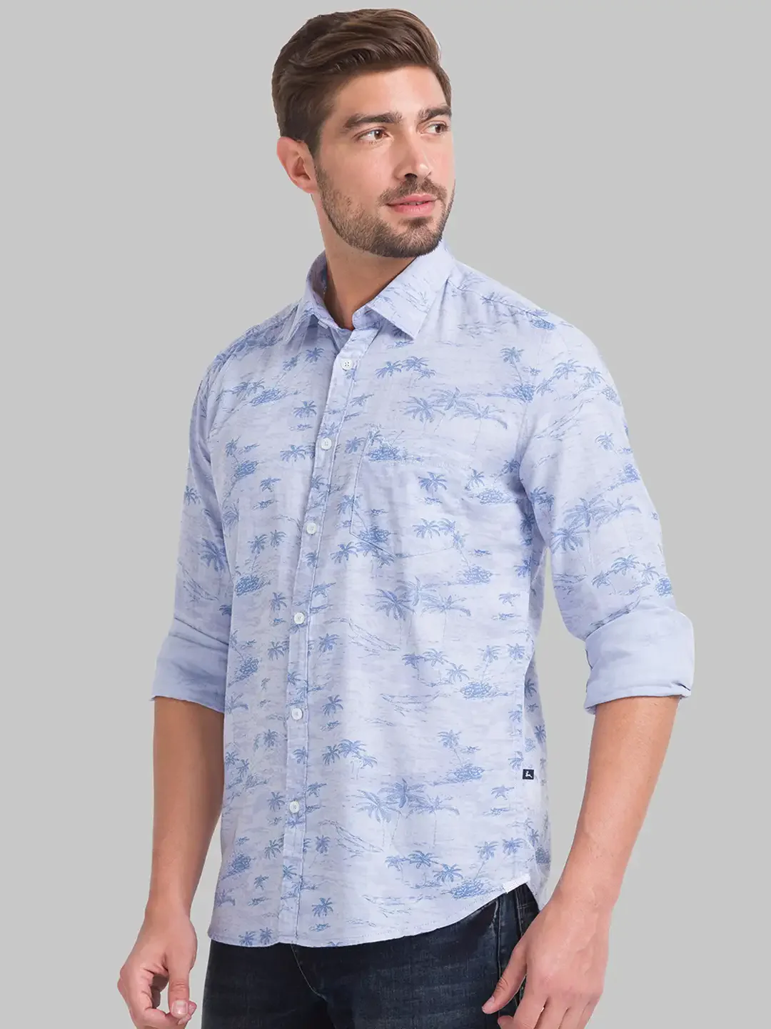 Men Blue Slim Fit Print Cotton Full Sleeve Shirts - Image 3