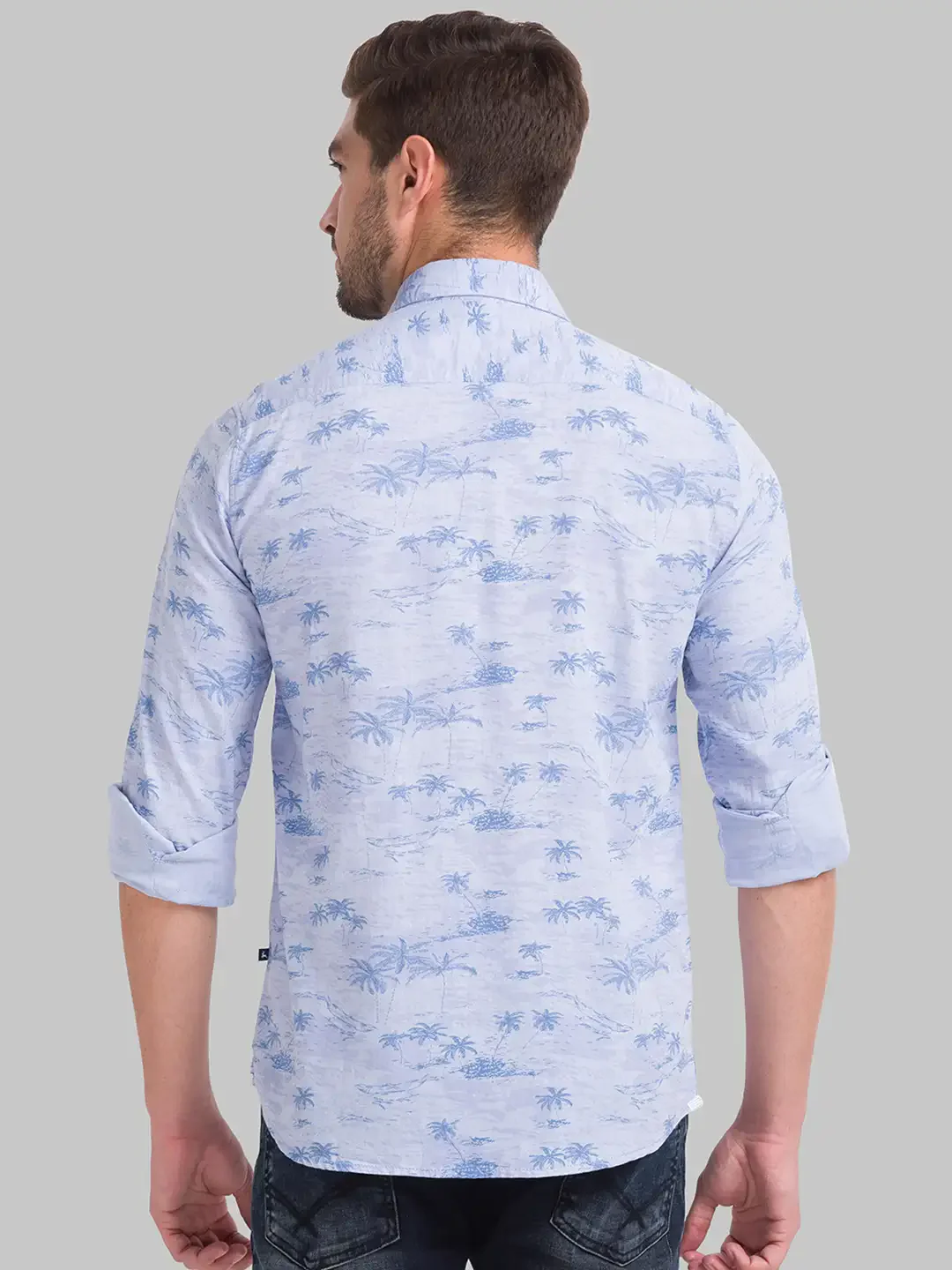 Men Blue Slim Fit Print Cotton Full Sleeve Shirts - Image 4