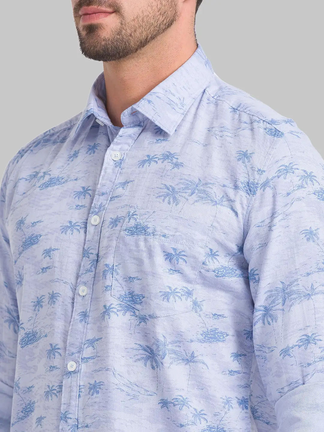 Men Blue Slim Fit Print Cotton Full Sleeve Shirts - Image 6