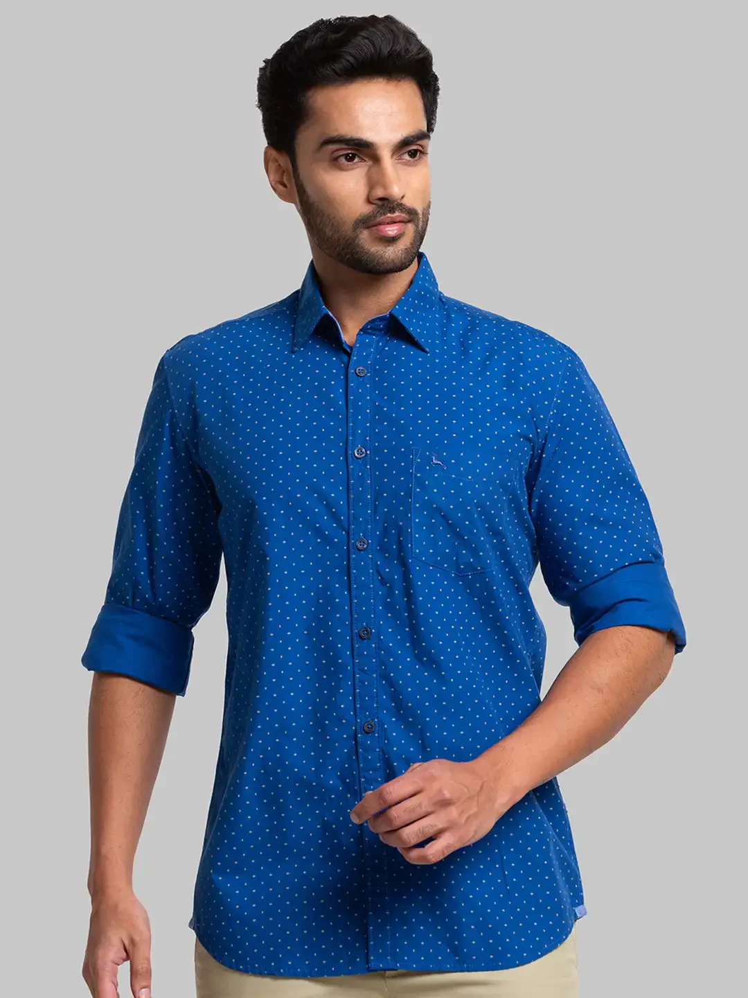 Men Blue Slim Fit Print Cotton Full Sleeve Shirts