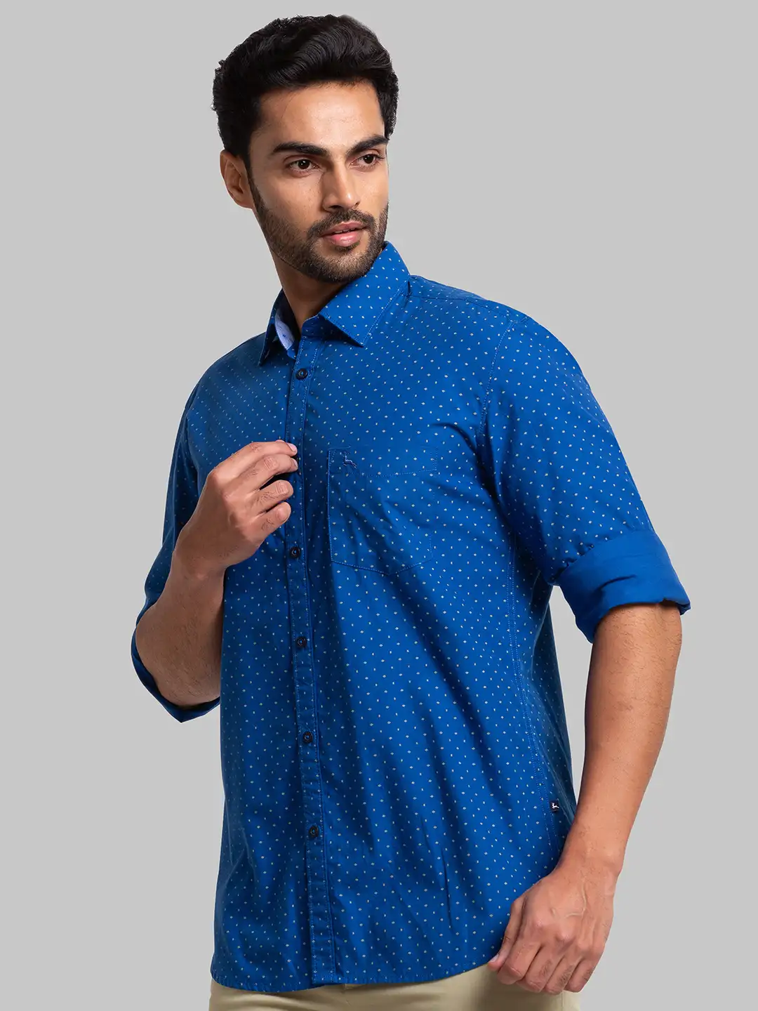 Men Blue Slim Fit Print Cotton Full Sleeve Shirts - Image 3