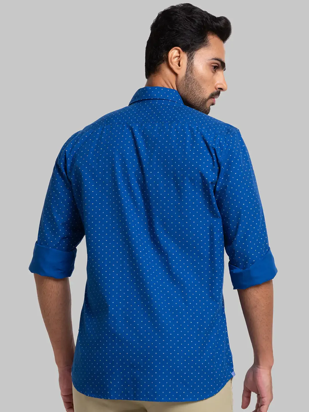 Men Blue Slim Fit Print Cotton Full Sleeve Shirts - Image 4