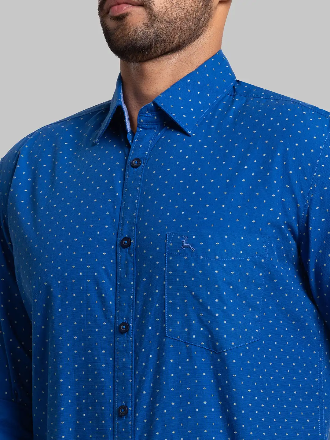 Men Blue Slim Fit Print Cotton Full Sleeve Shirts - Image 6