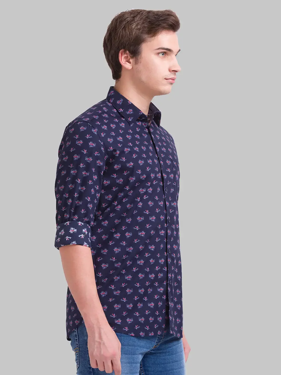Men Blue Slim Fit Print Cotton Full Sleeve Shirts - Image 2