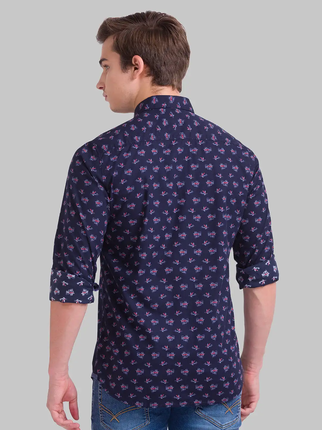 Men Blue Slim Fit Print Cotton Full Sleeve Shirts - Image 4
