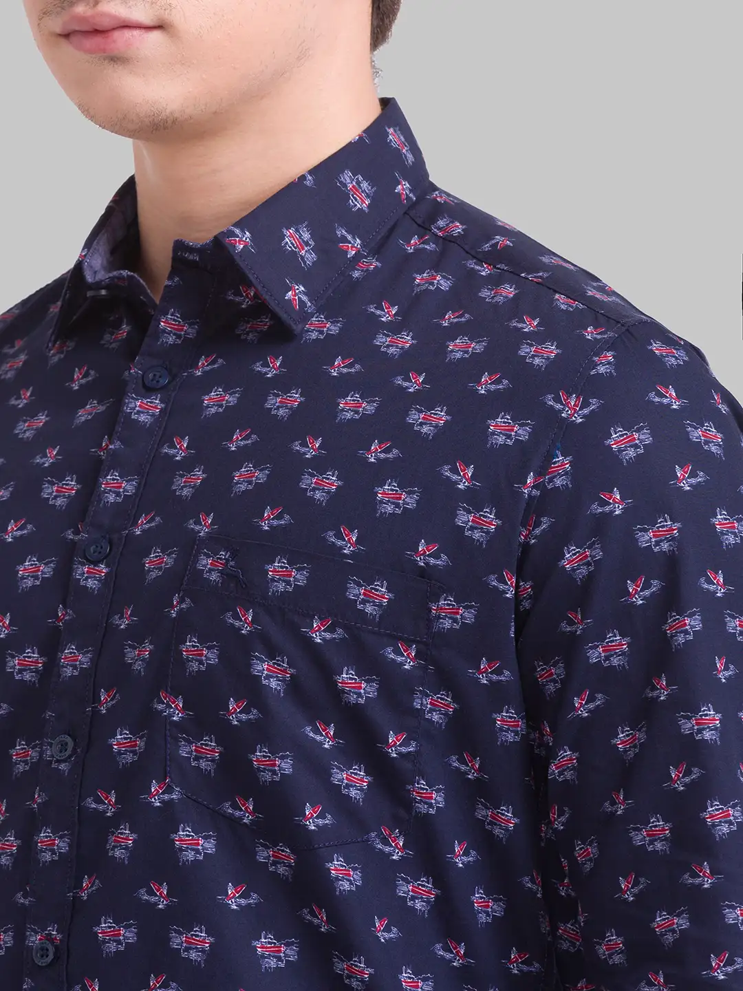 Men Blue Slim Fit Print Cotton Full Sleeve Shirts - Image 6