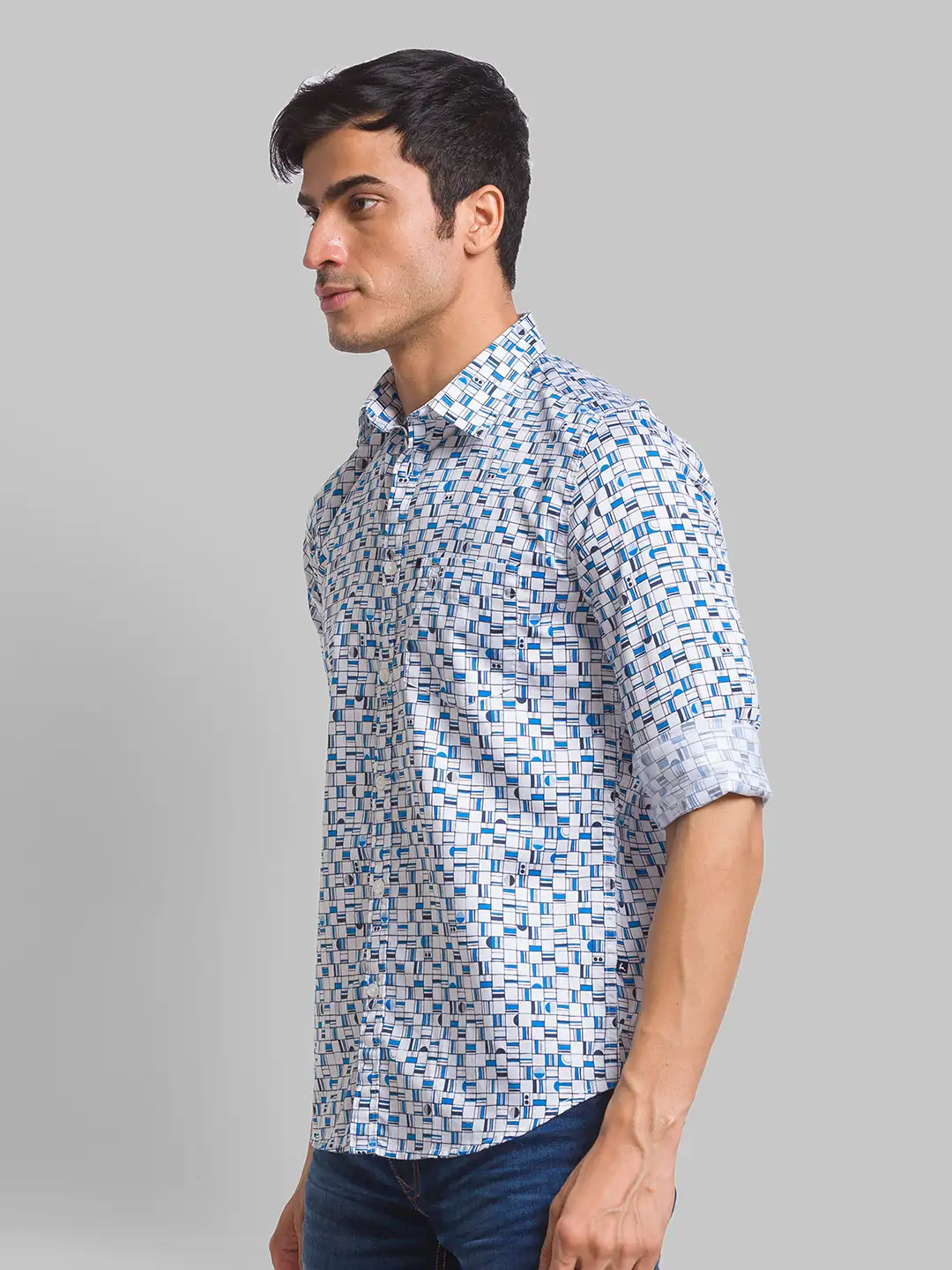 Men Blue Slim Fit Print Cotton Full Sleeve Shirts - Image 3