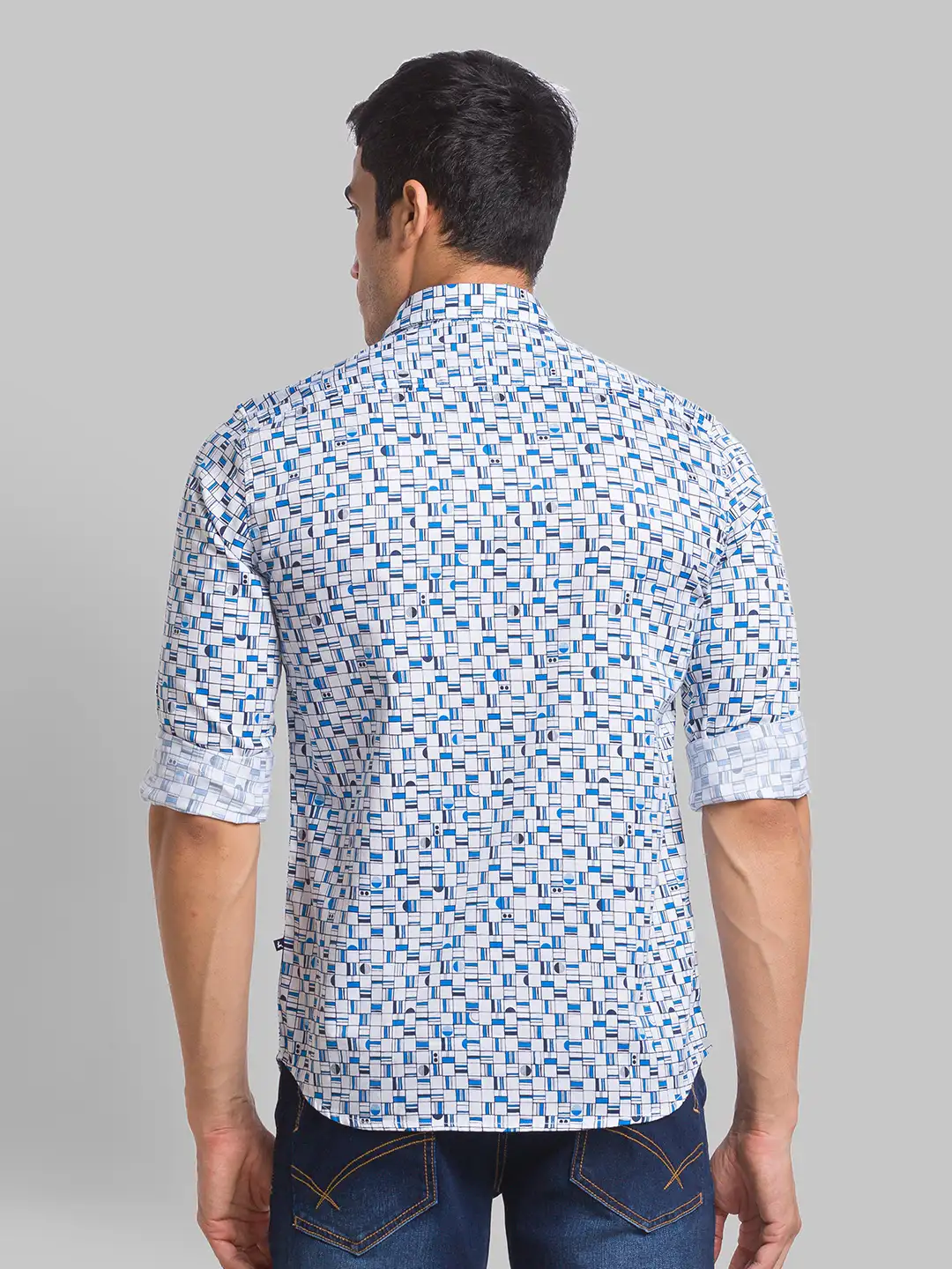 Men Blue Slim Fit Print Cotton Full Sleeve Shirts - Image 4