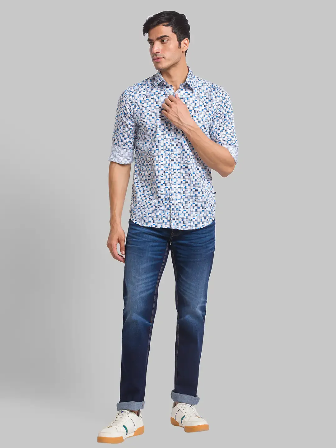 Men Blue Slim Fit Print Cotton Full Sleeve Shirts - Image 5