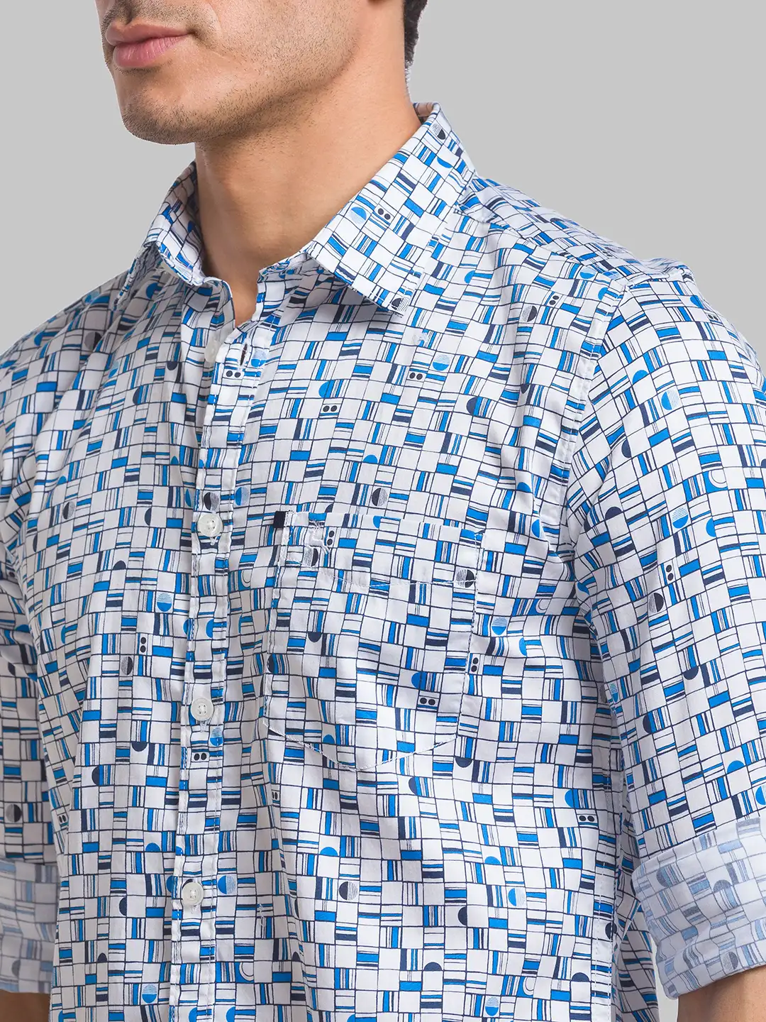 Men Blue Slim Fit Print Cotton Full Sleeve Shirts - Image 6