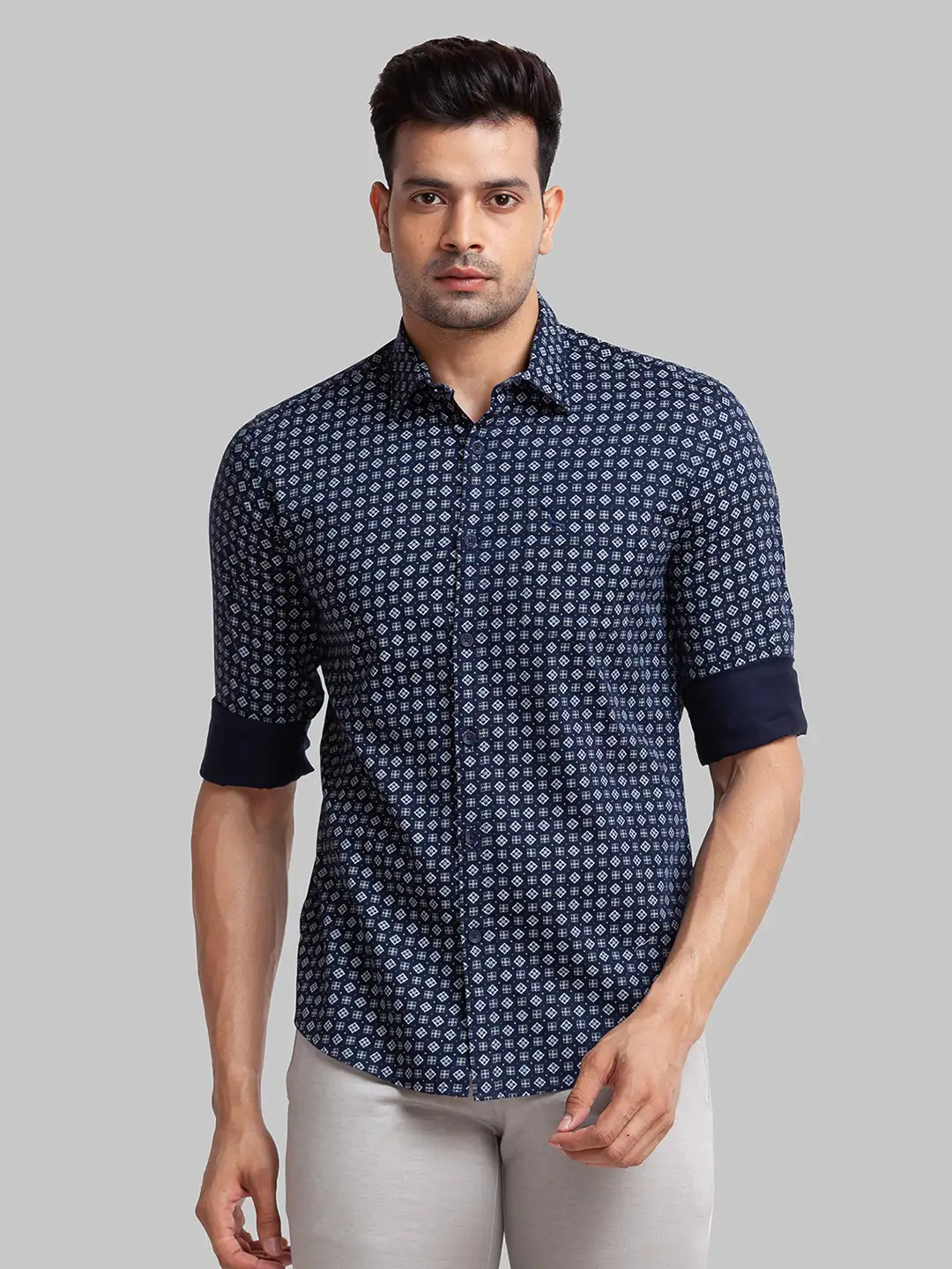 Men Blue Slim Fit Print Cotton Full Sleeve Shirts