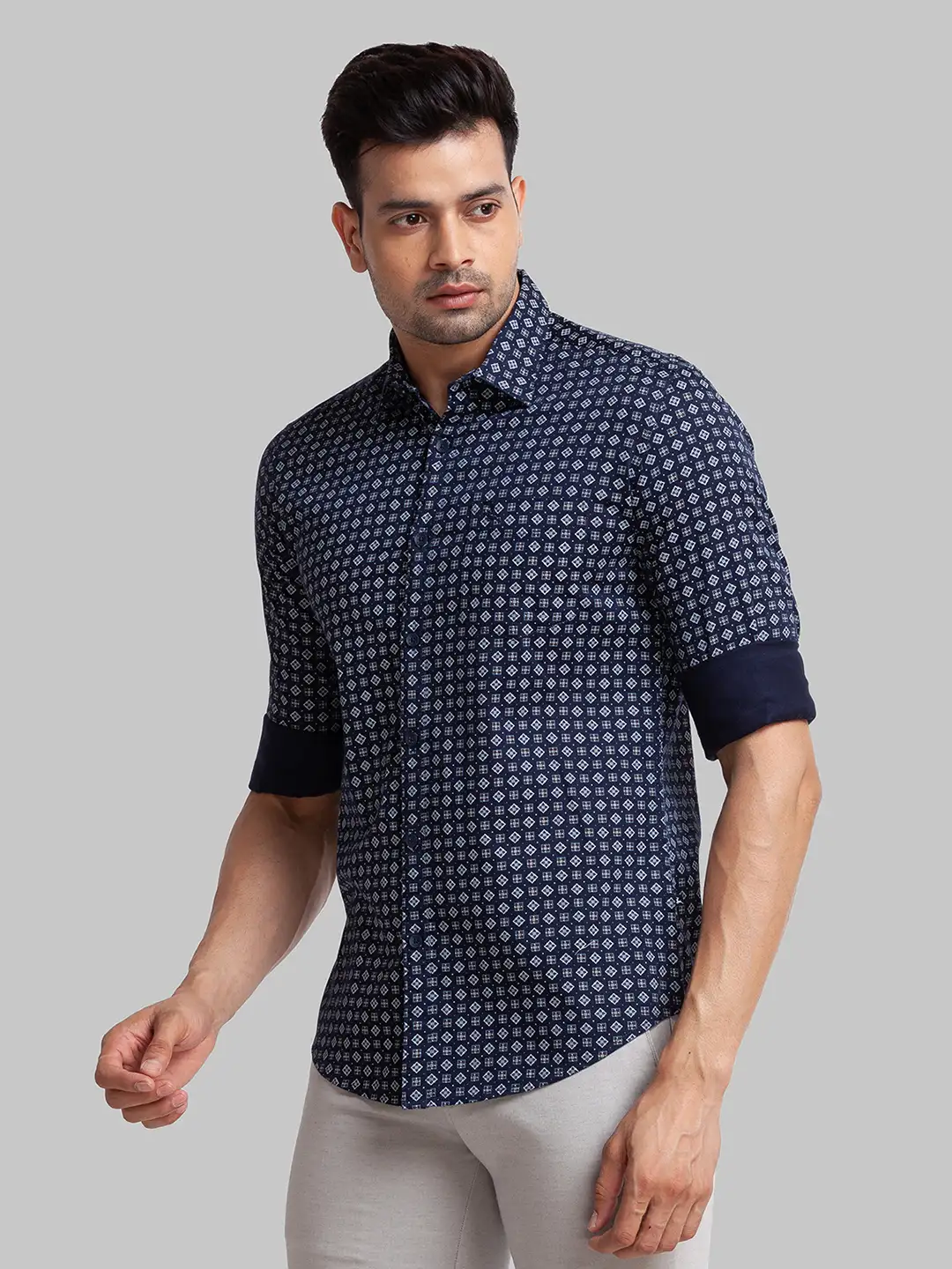 Men Blue Slim Fit Print Cotton Full Sleeve Shirts - Image 3