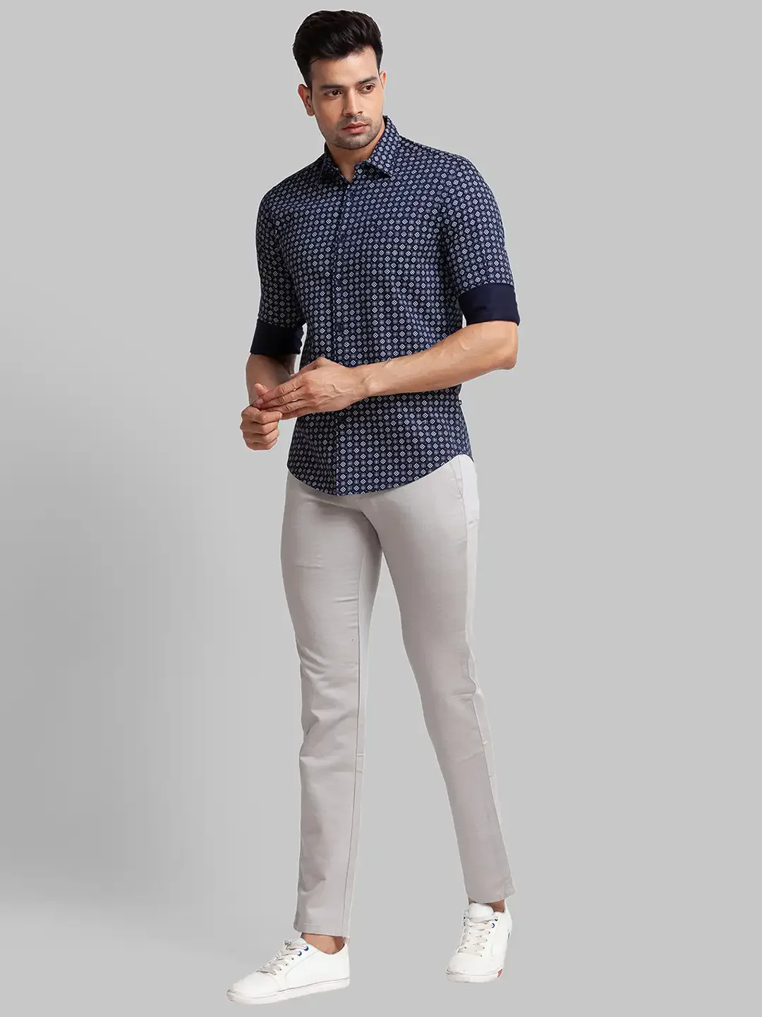 Men Blue Slim Fit Print Cotton Full Sleeve Shirts - Image 5