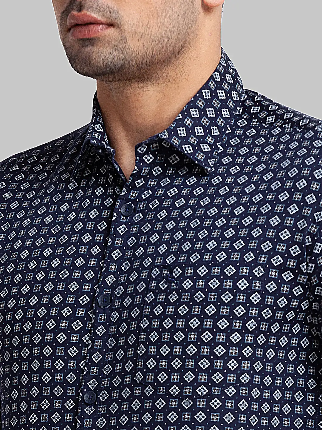 Men Blue Slim Fit Print Cotton Full Sleeve Shirts - Image 6
