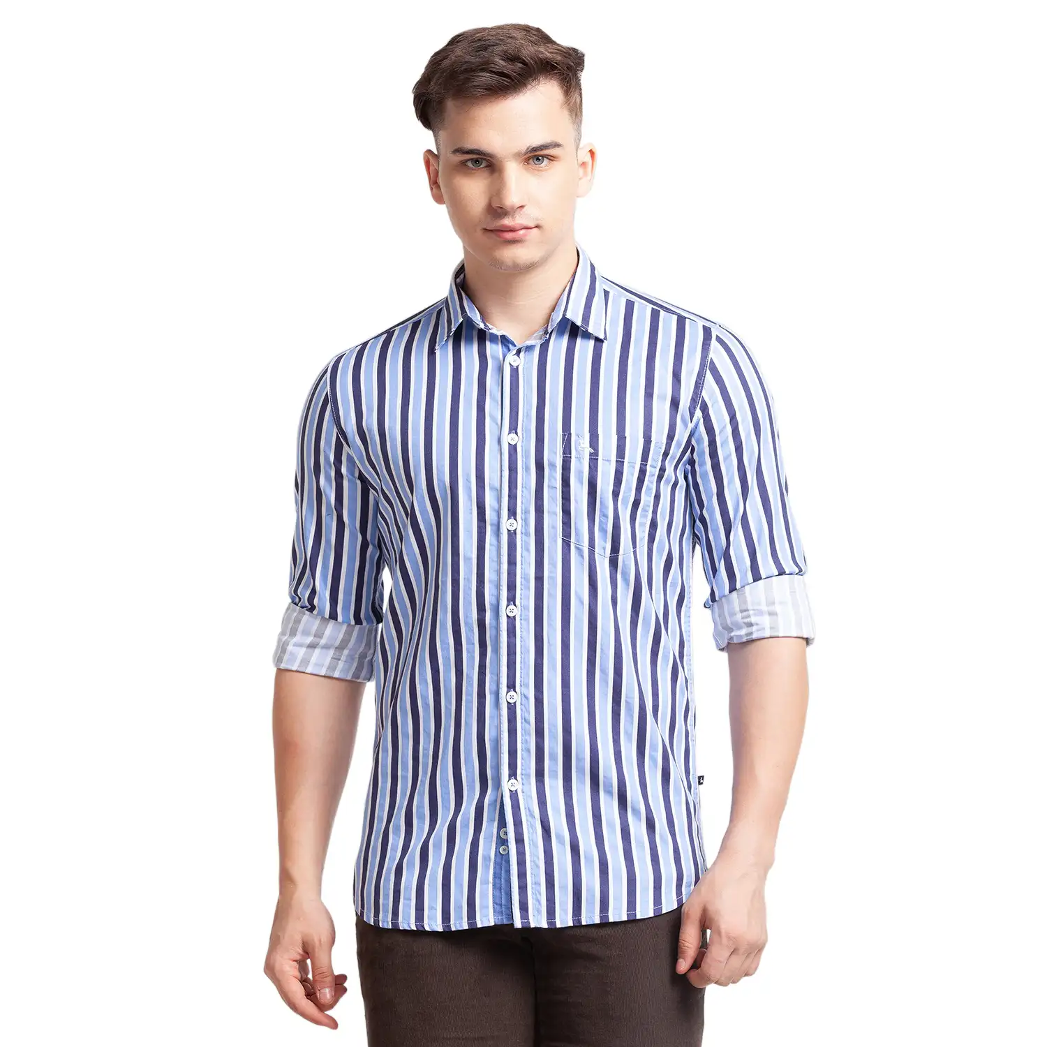 Men Blue Slim Fit Print Cotton Full Sleeve Shirts