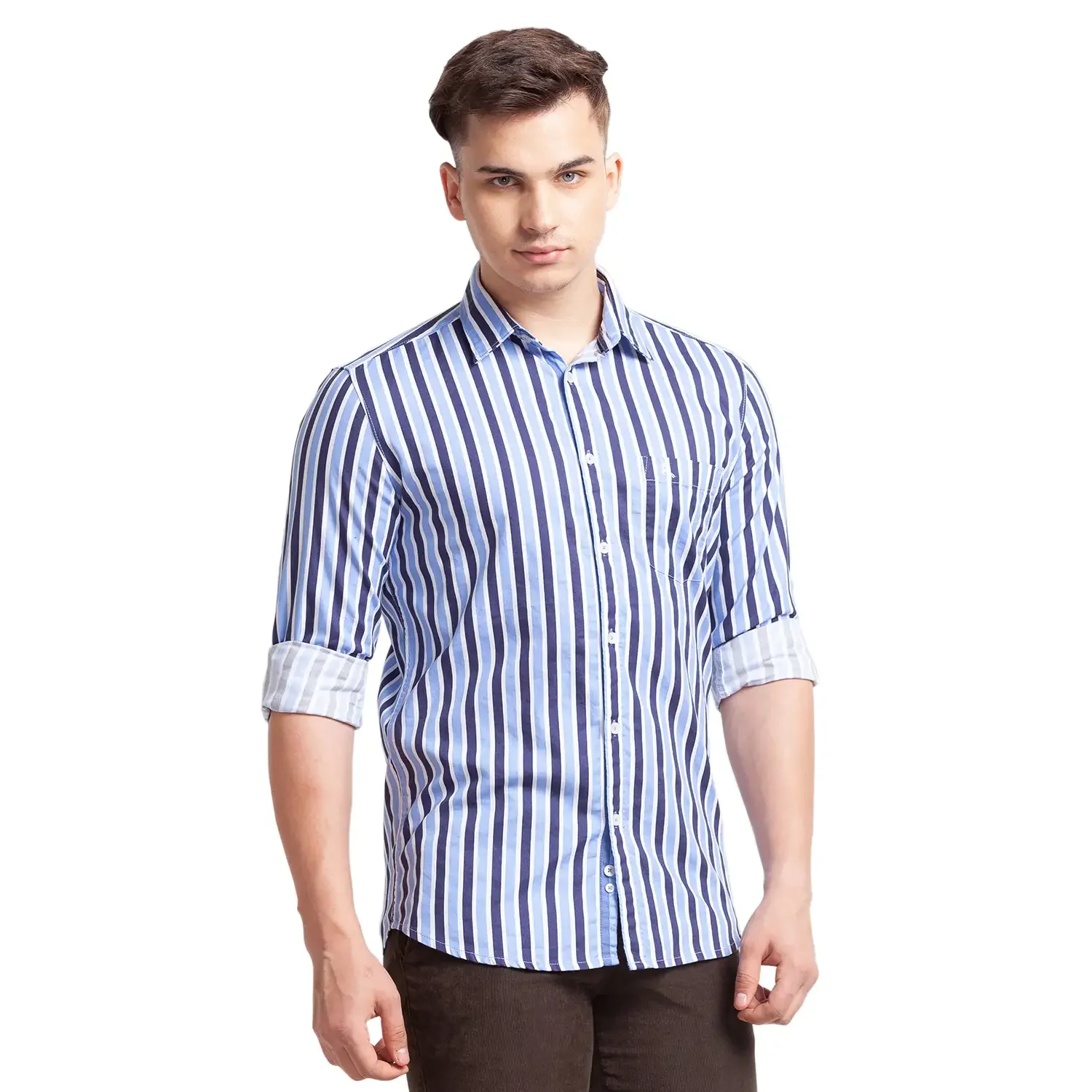 Men Blue Slim Fit Print Cotton Full Sleeve Shirts - Image 2