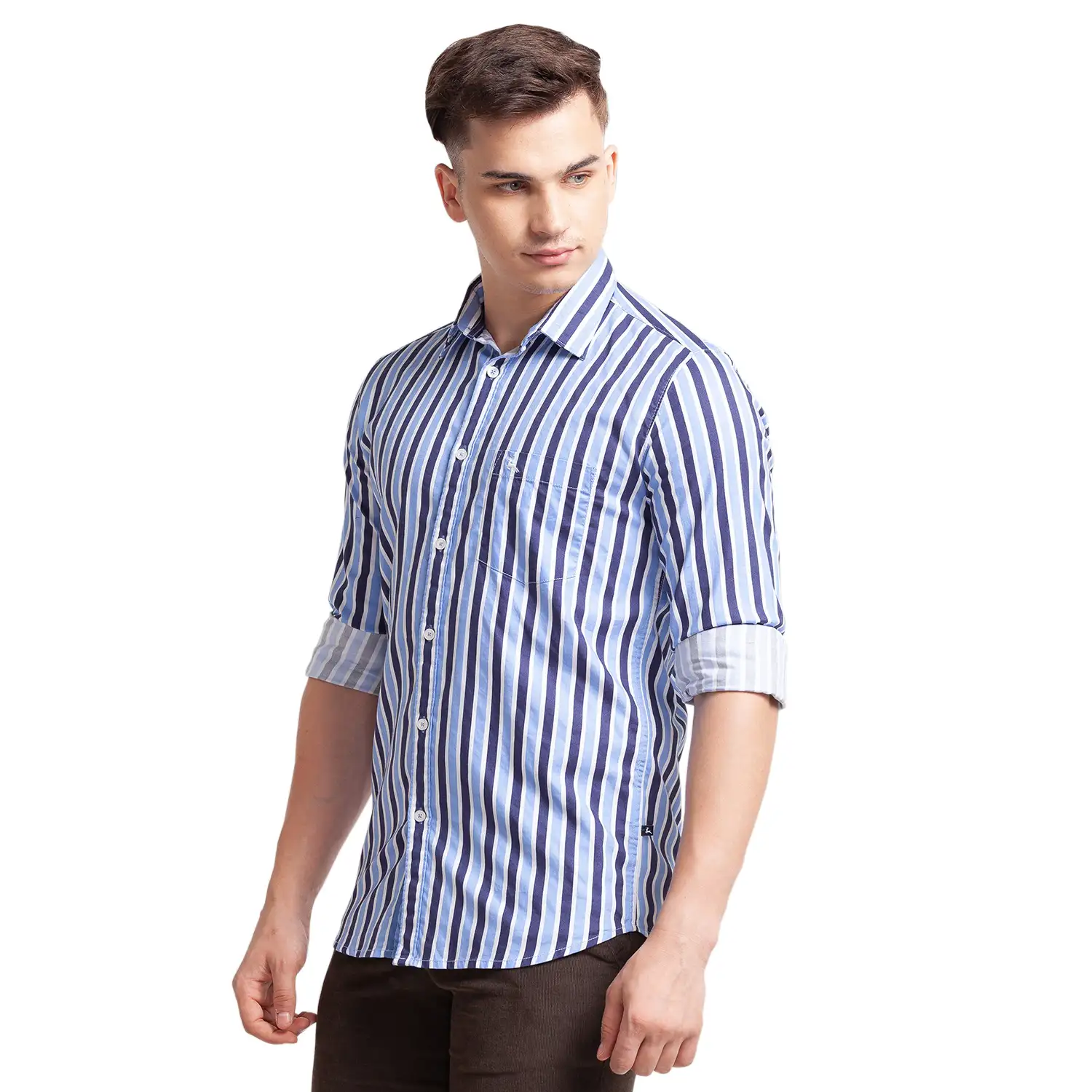 Men Blue Slim Fit Print Cotton Full Sleeve Shirts - Image 3