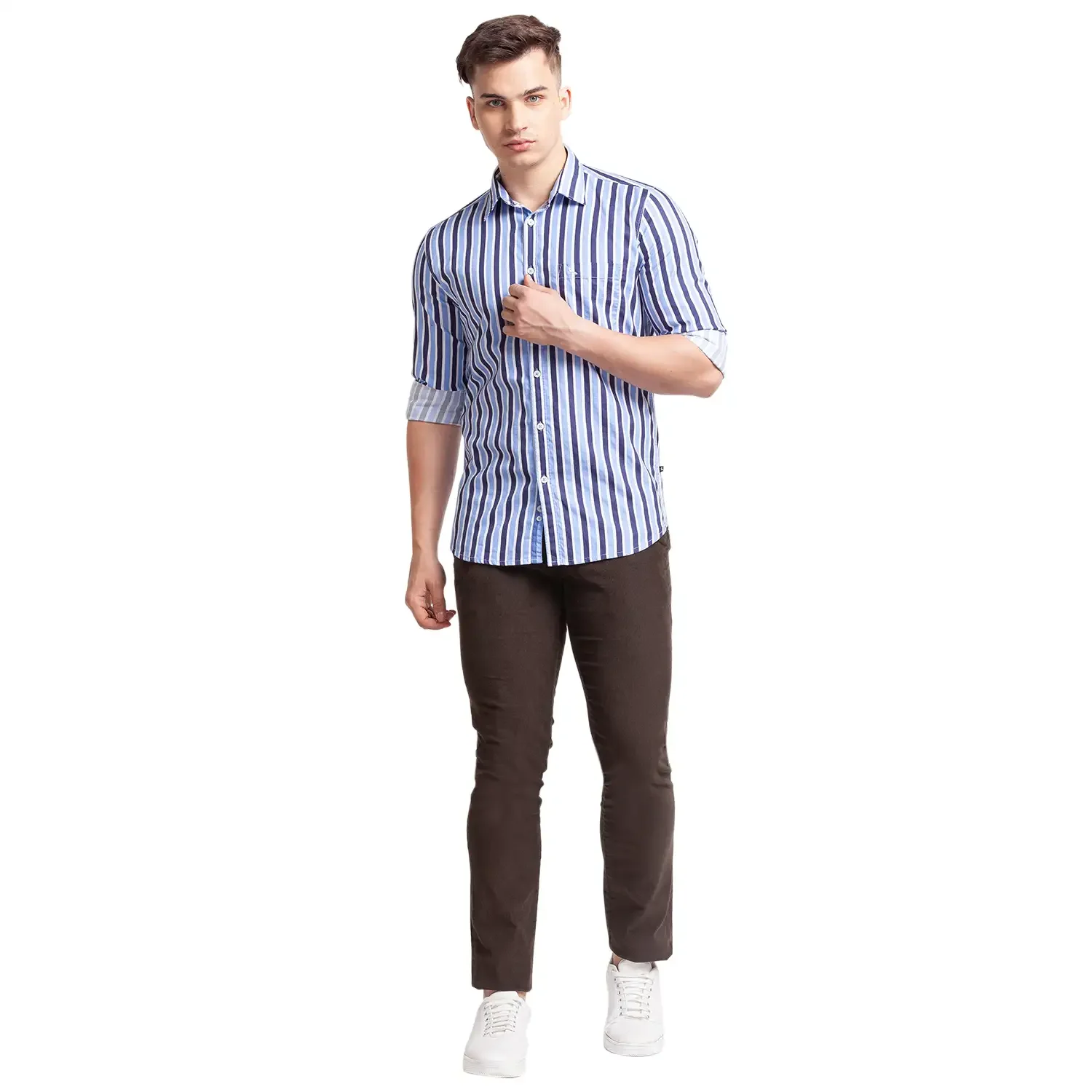 Men Blue Slim Fit Print Cotton Full Sleeve Shirts - Image 5