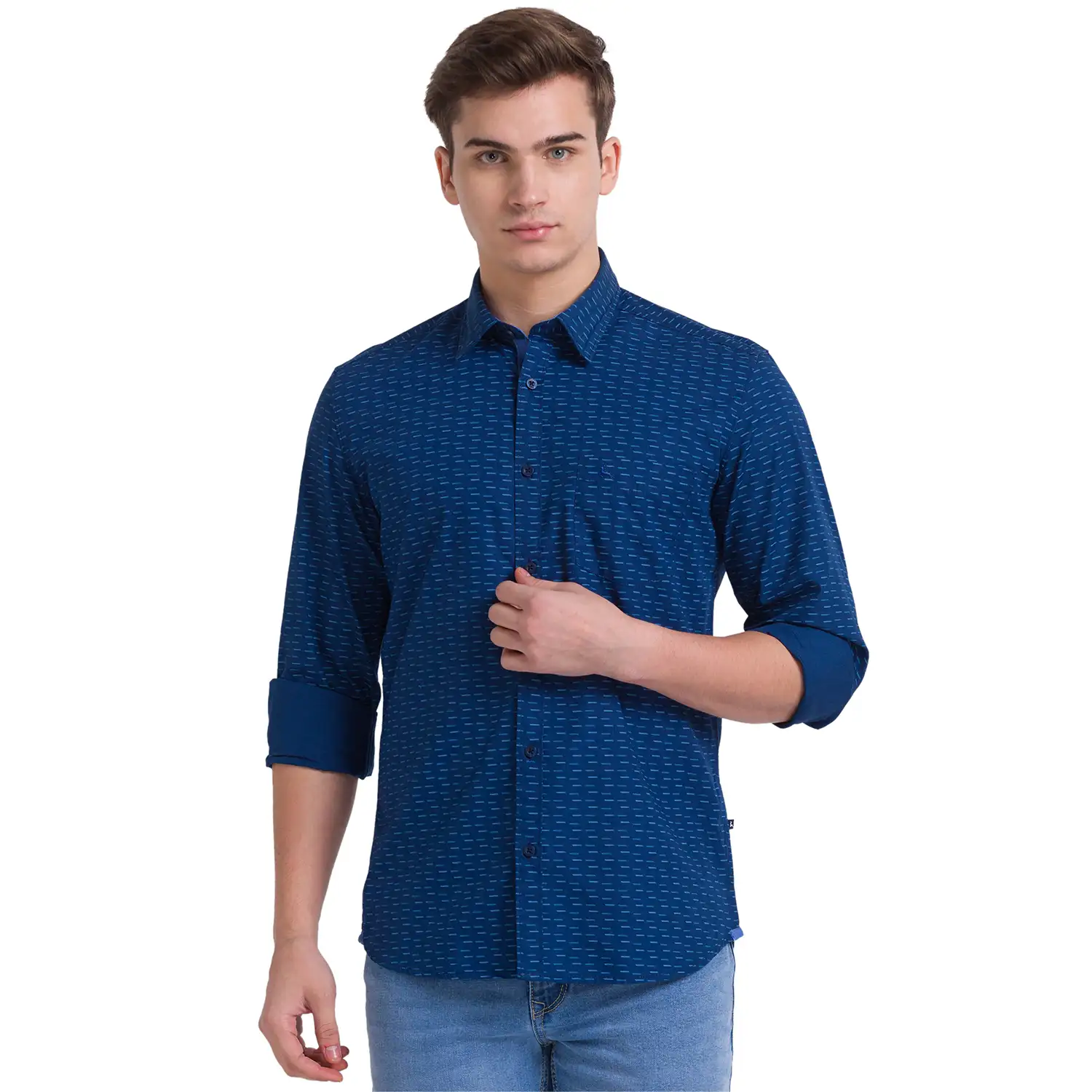 Men Blue Slim Fit Print Cotton Full Sleeve Shirts