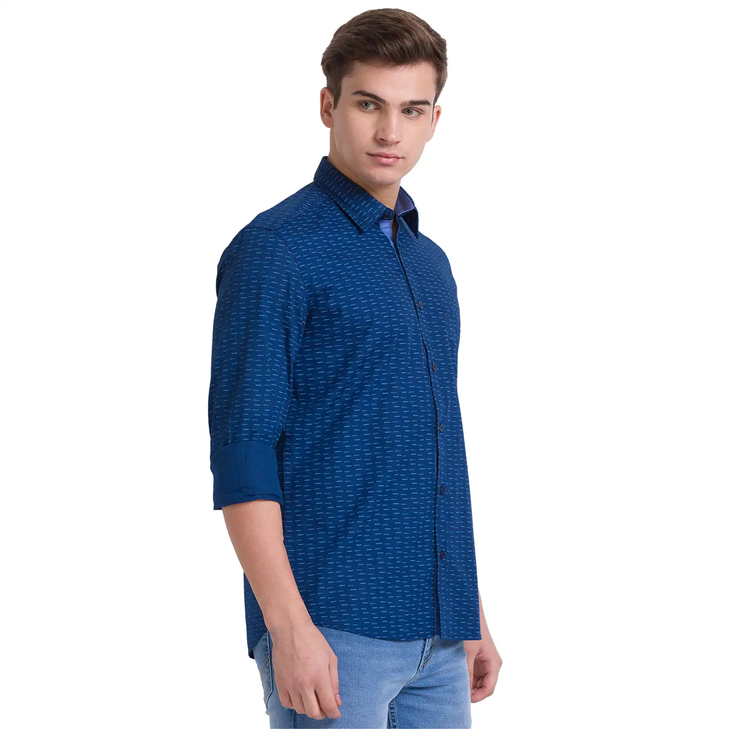 Men Blue Slim Fit Print Cotton Full Sleeve Shirts - Image 2