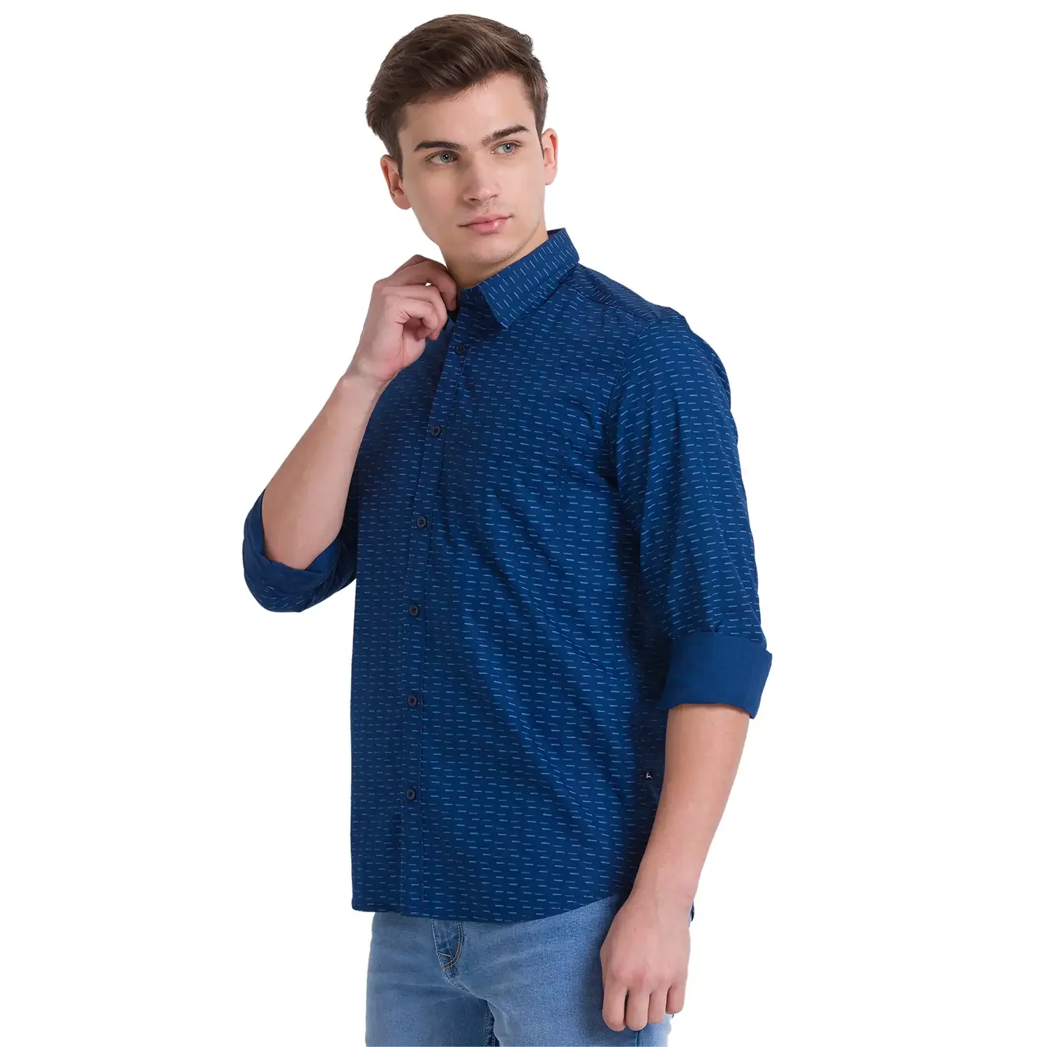 Men Blue Slim Fit Print Cotton Full Sleeve Shirts - Image 3
