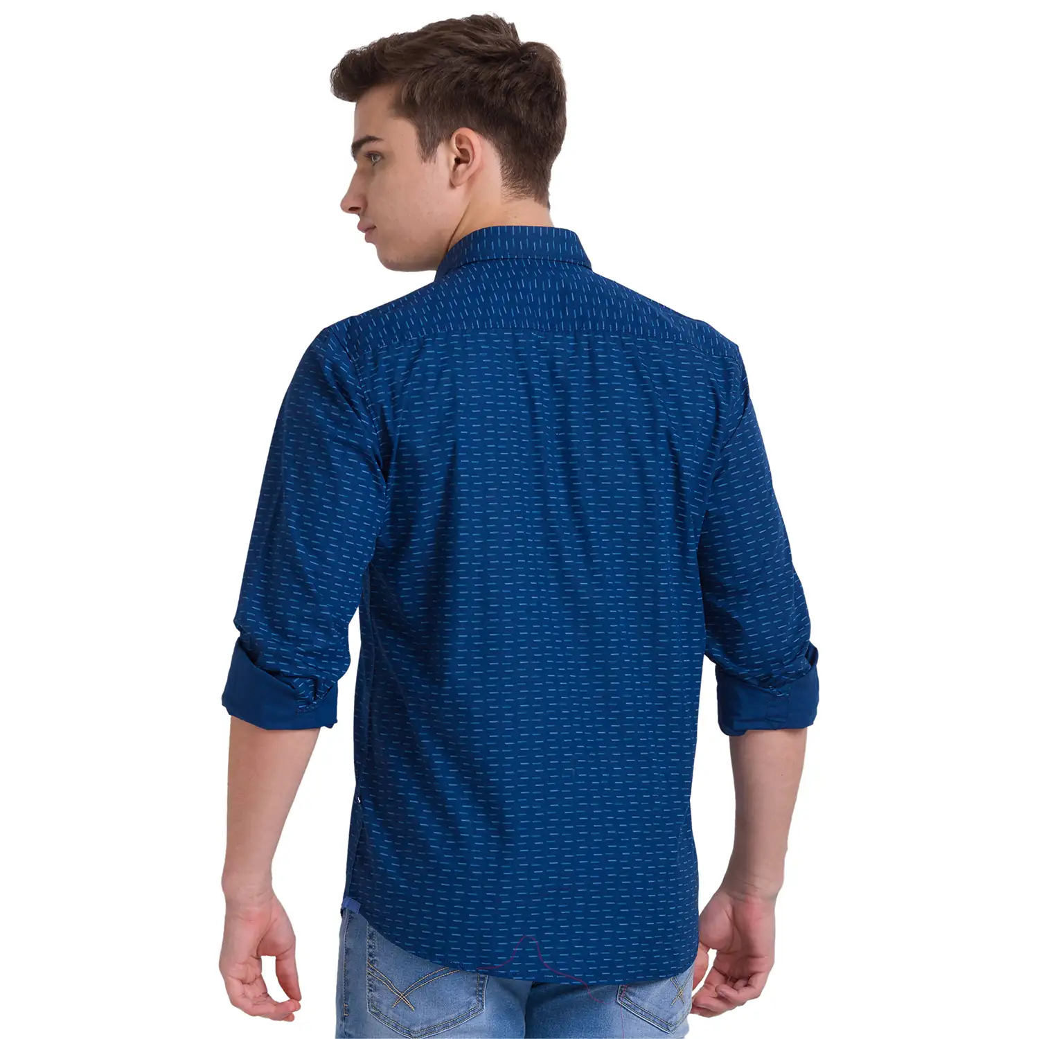 Men Blue Slim Fit Print Cotton Full Sleeve Shirts - Image 4