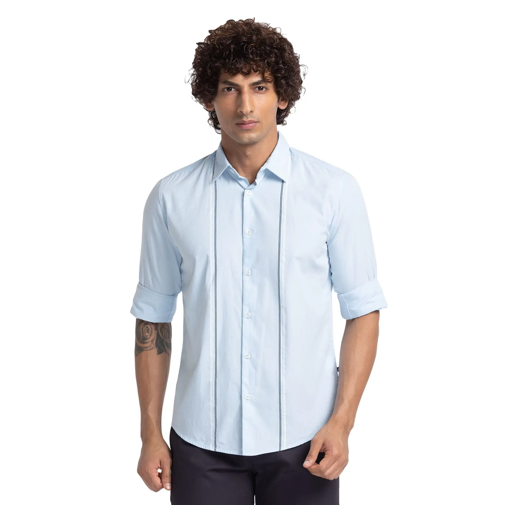 Men Blue Slim Fit Print Cotton Full Sleeve Shirts
