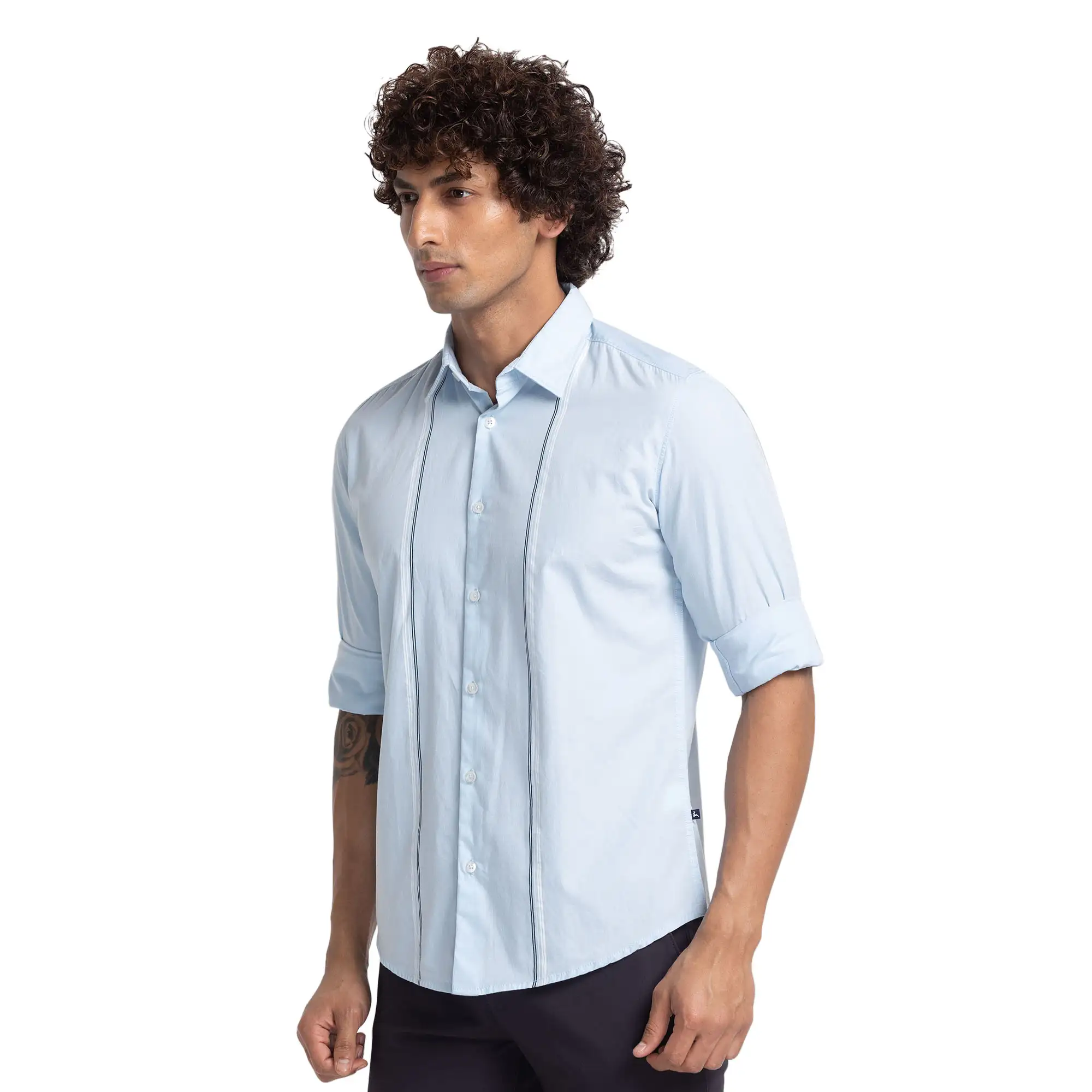 Men Blue Slim Fit Print Cotton Full Sleeve Shirts - Image 3