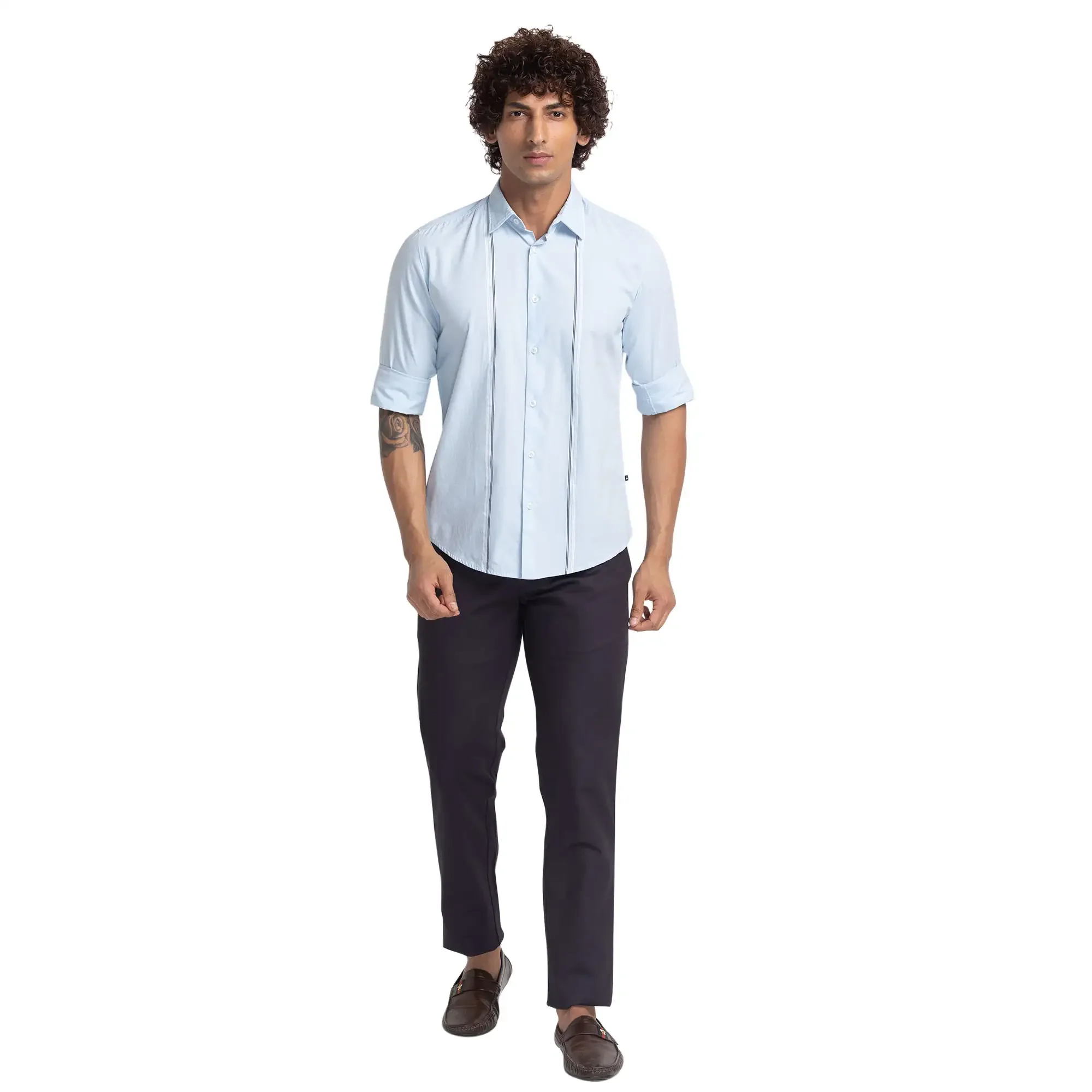 Men Blue Slim Fit Print Cotton Full Sleeve Shirts - Image 5