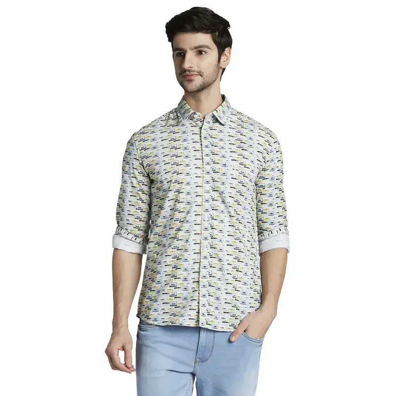 Men Blue Slim Fit Print Cotton Full Sleeve Shirts