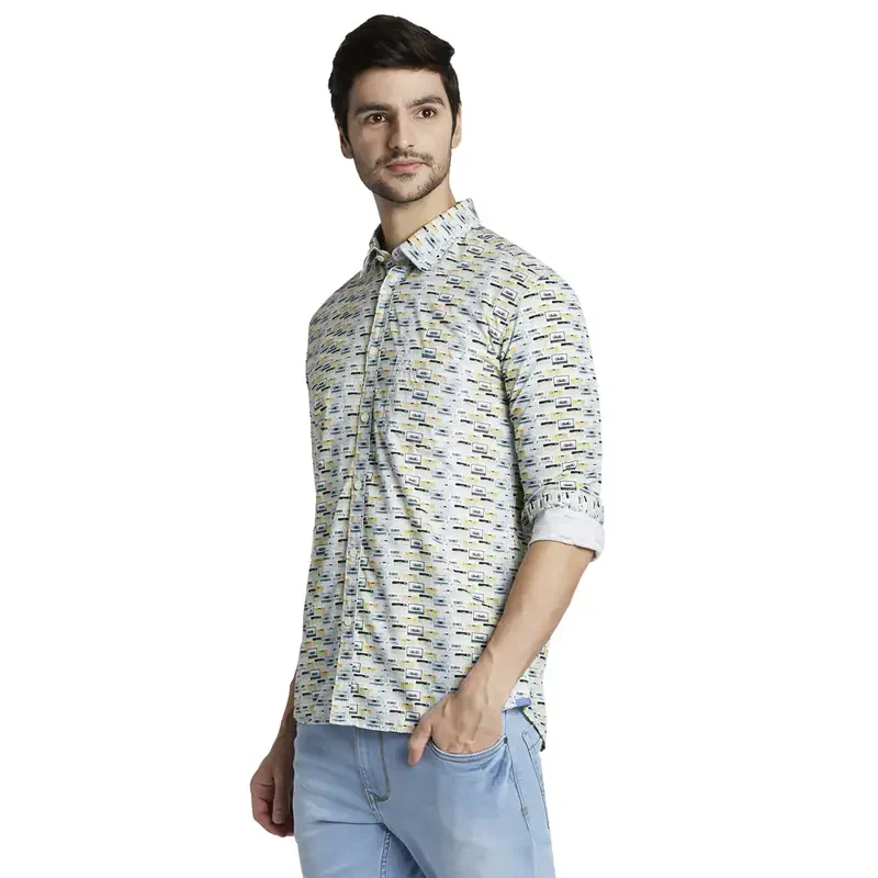Men Blue Slim Fit Print Cotton Full Sleeve Shirts - Image 3