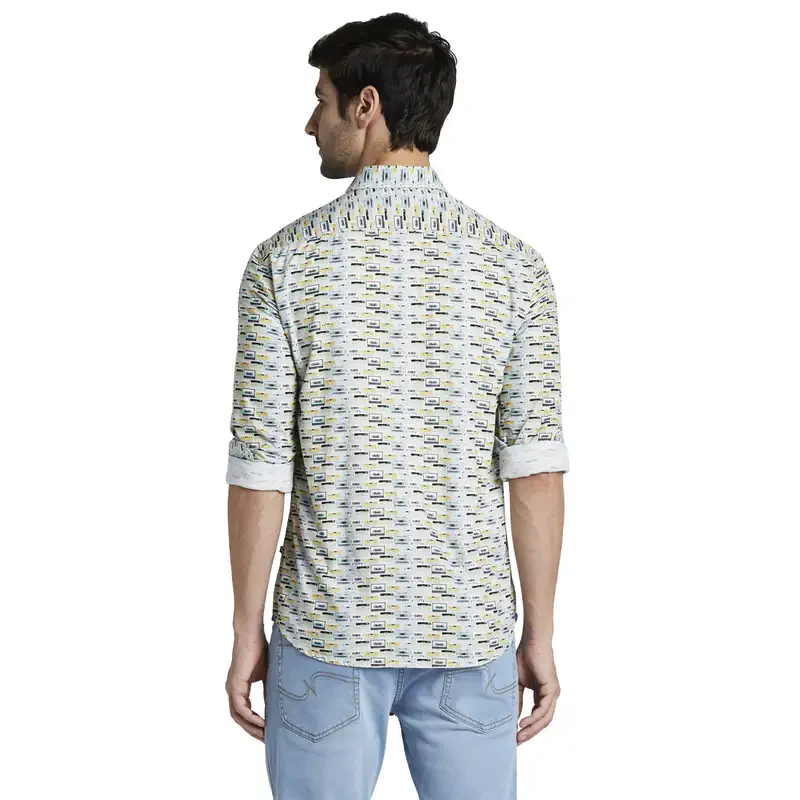 Men Blue Slim Fit Print Cotton Full Sleeve Shirts - Image 4