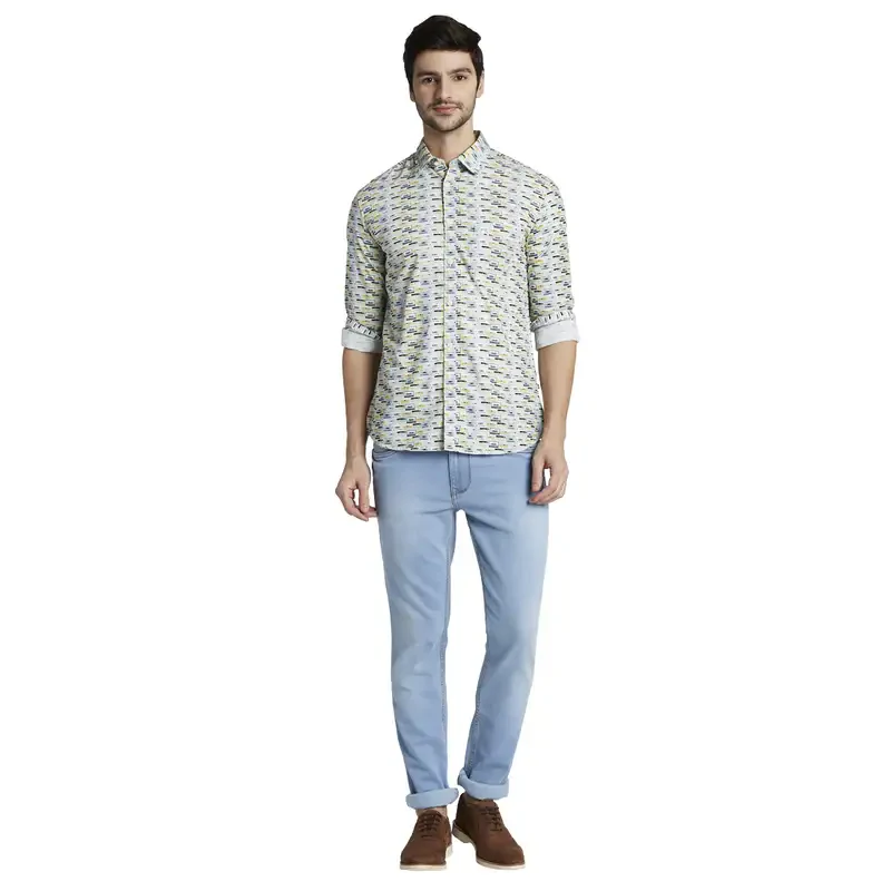 Men Blue Slim Fit Print Cotton Full Sleeve Shirts - Image 5
