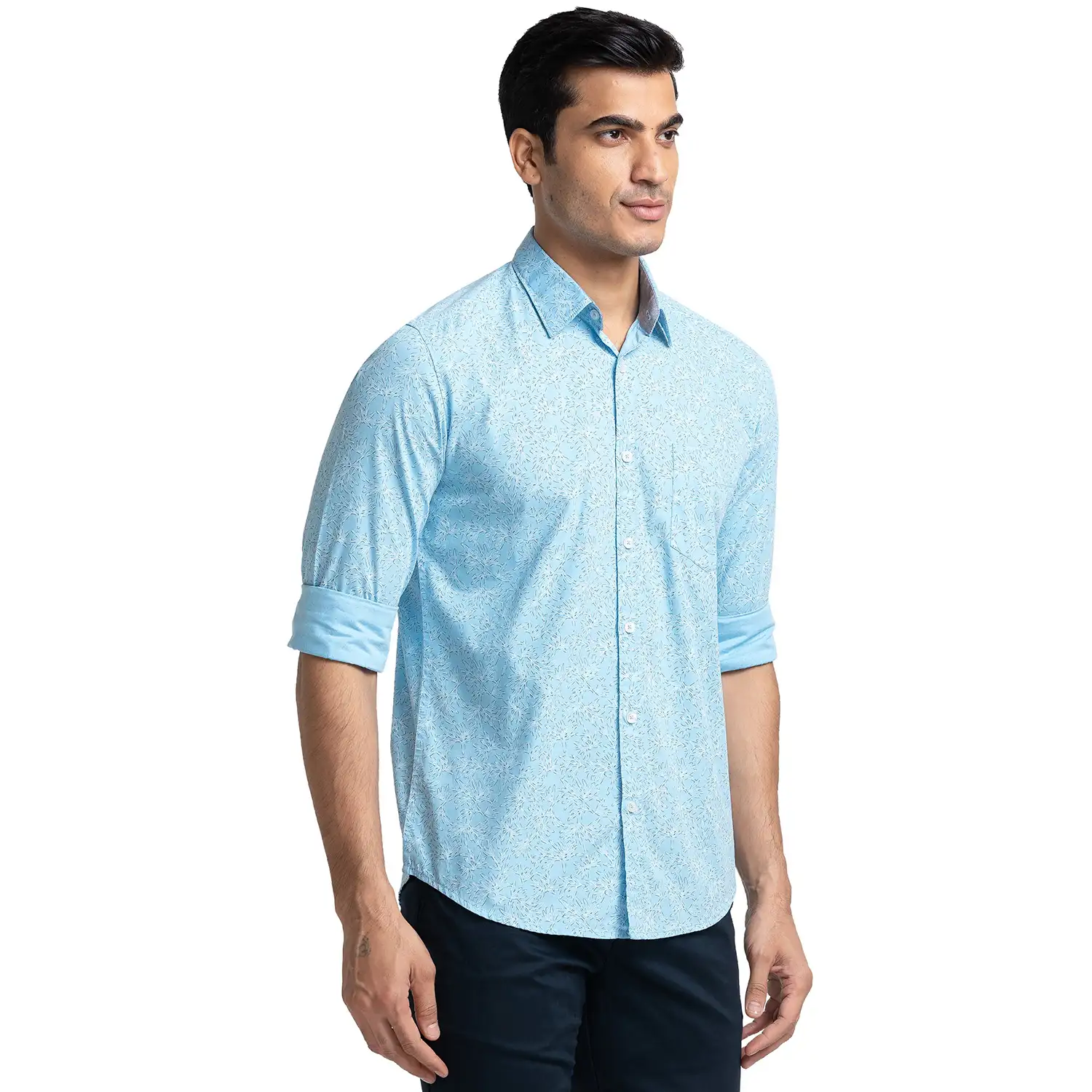 Men Blue Slim Fit Print Cotton Full Sleeve Shirts - Image 2