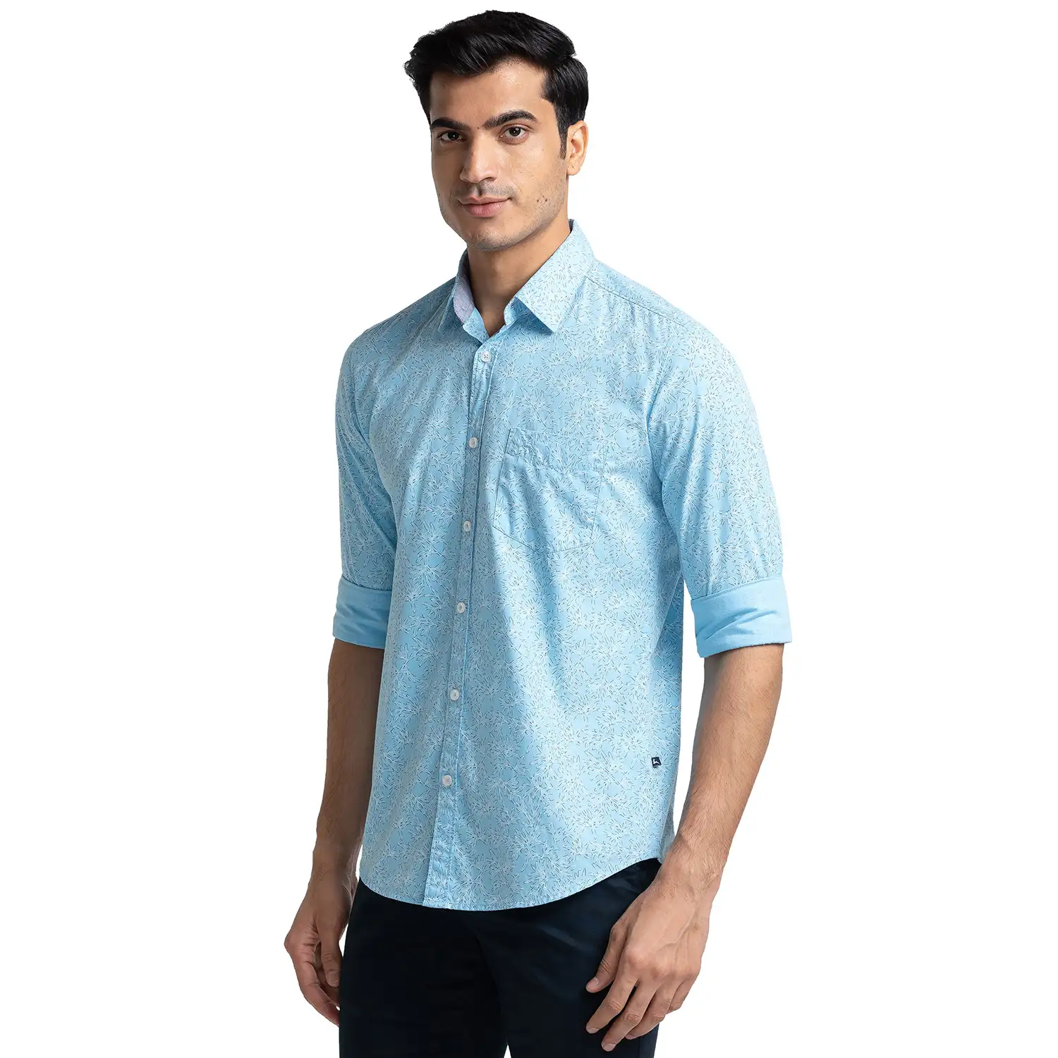 Men Blue Slim Fit Print Cotton Full Sleeve Shirts - Image 3