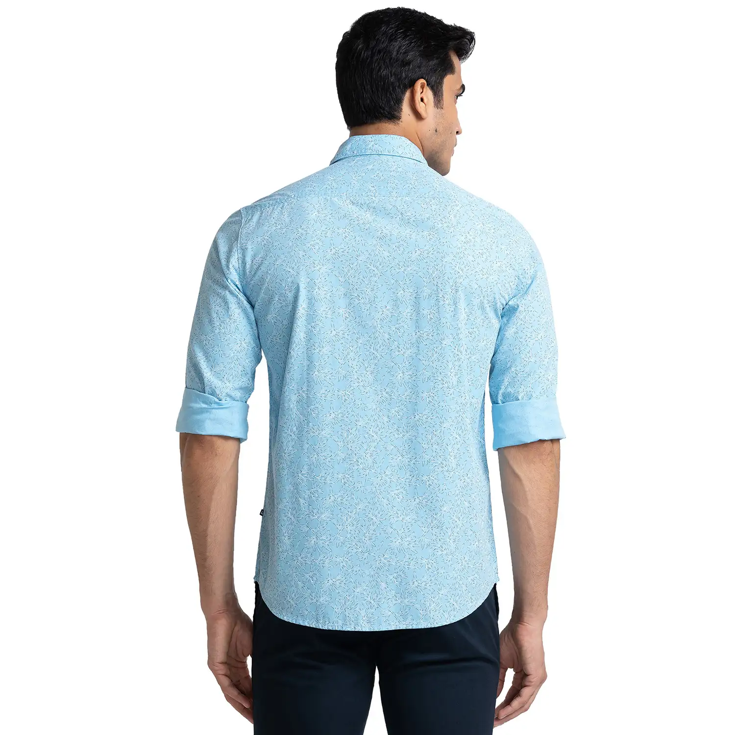 Men Blue Slim Fit Print Cotton Full Sleeve Shirts - Image 4